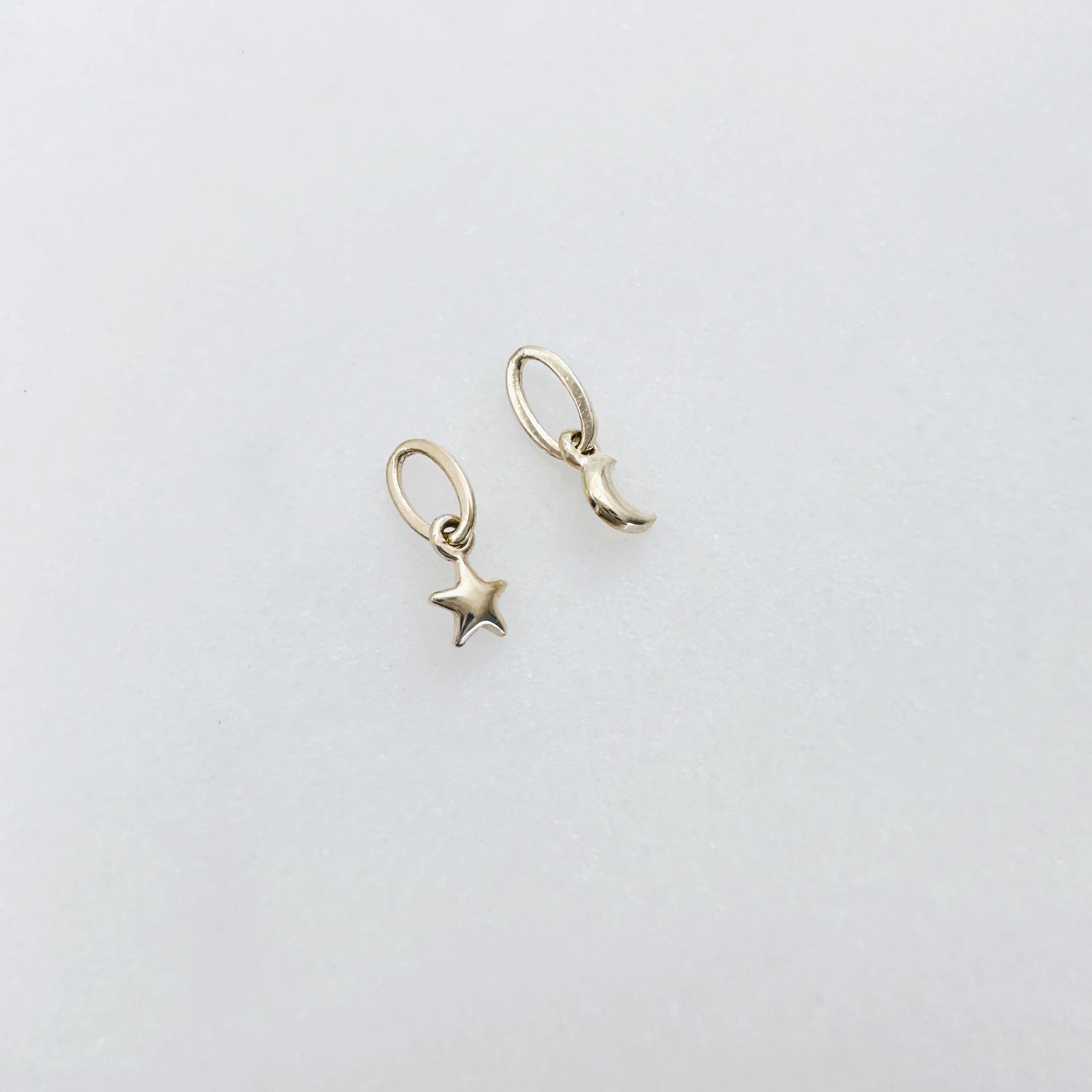 14K Solid Yellow Gold Tiny – Very Small Celestial Star & Moon Charm Pendant LOT