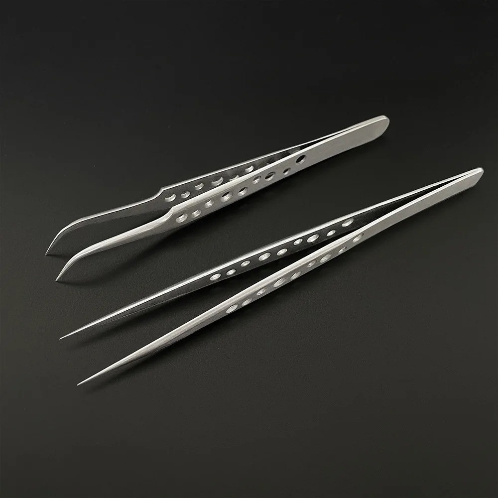Industrial Tweezers Electronics Anti Static Curved Straight Tip Precision 2pcs