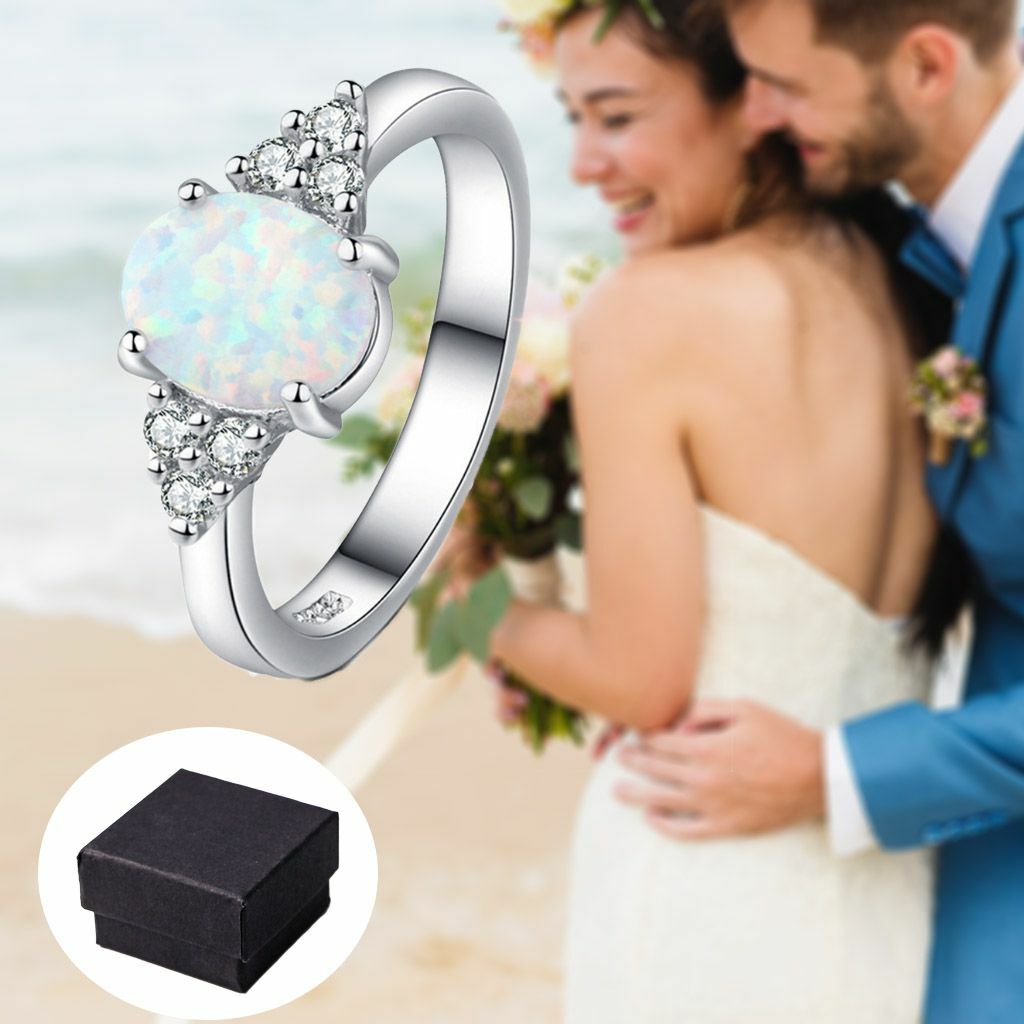 925 Fire Opal Ring in Genuine Sterling Silver Gemstone Jewelry Ring Size 6-9 USA
