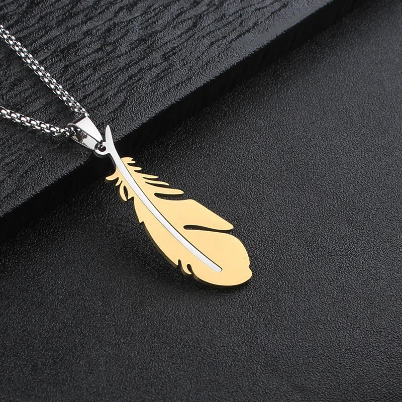 Men Women Necklaces Hip-hop Versatile Stainless Steel Feather Pendants Personali