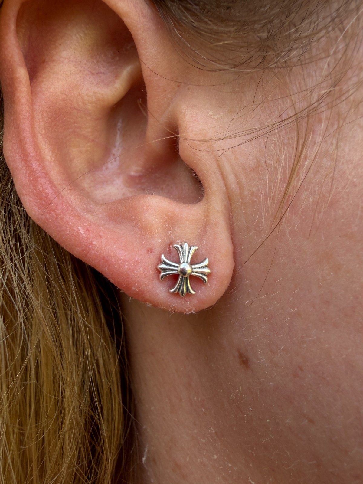 Real Solid 925 Silver Men Hearts Of Chrome Star Oxidized Earrings Plain Studs