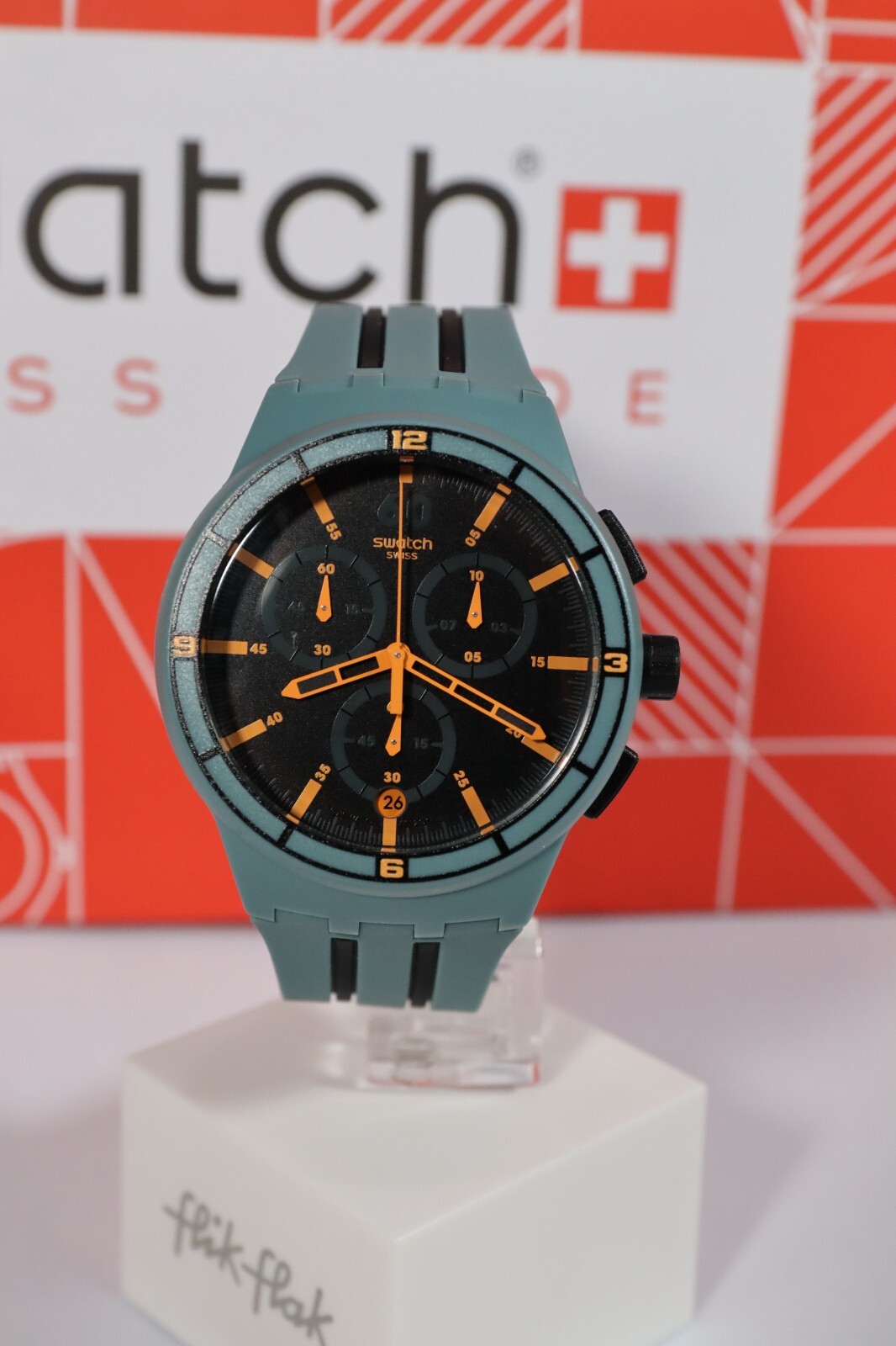 NEW Swiss Swatch XX SPEED SUSG401 Soft Plastic Green Orange Chronograph 42MM