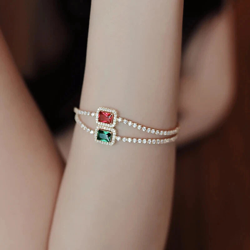 Luxury Inlaid Rhinestone Women’s Bracelet Exquisite Vintage Emeralds