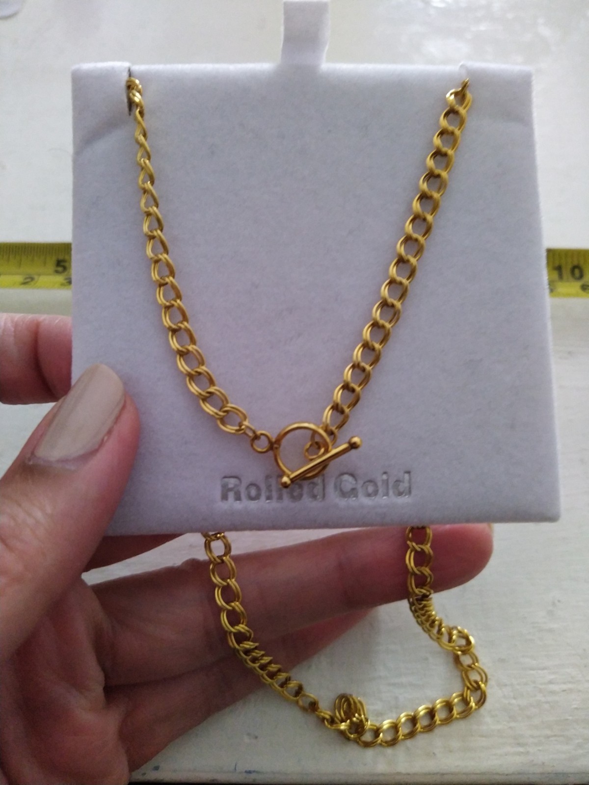 14ct Rolled Gold Double Curb Toggle T-Bar Necklace Worn Twice 7g approx light