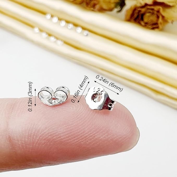 12PCS Silver 925 Sterling Silver Earring Backs Replacement Locking Stud Nuts