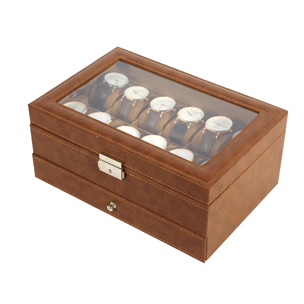 3/6/8/10/12/24 Slot PU Leather Watch Box Organizer Jewelry Display Storage Case