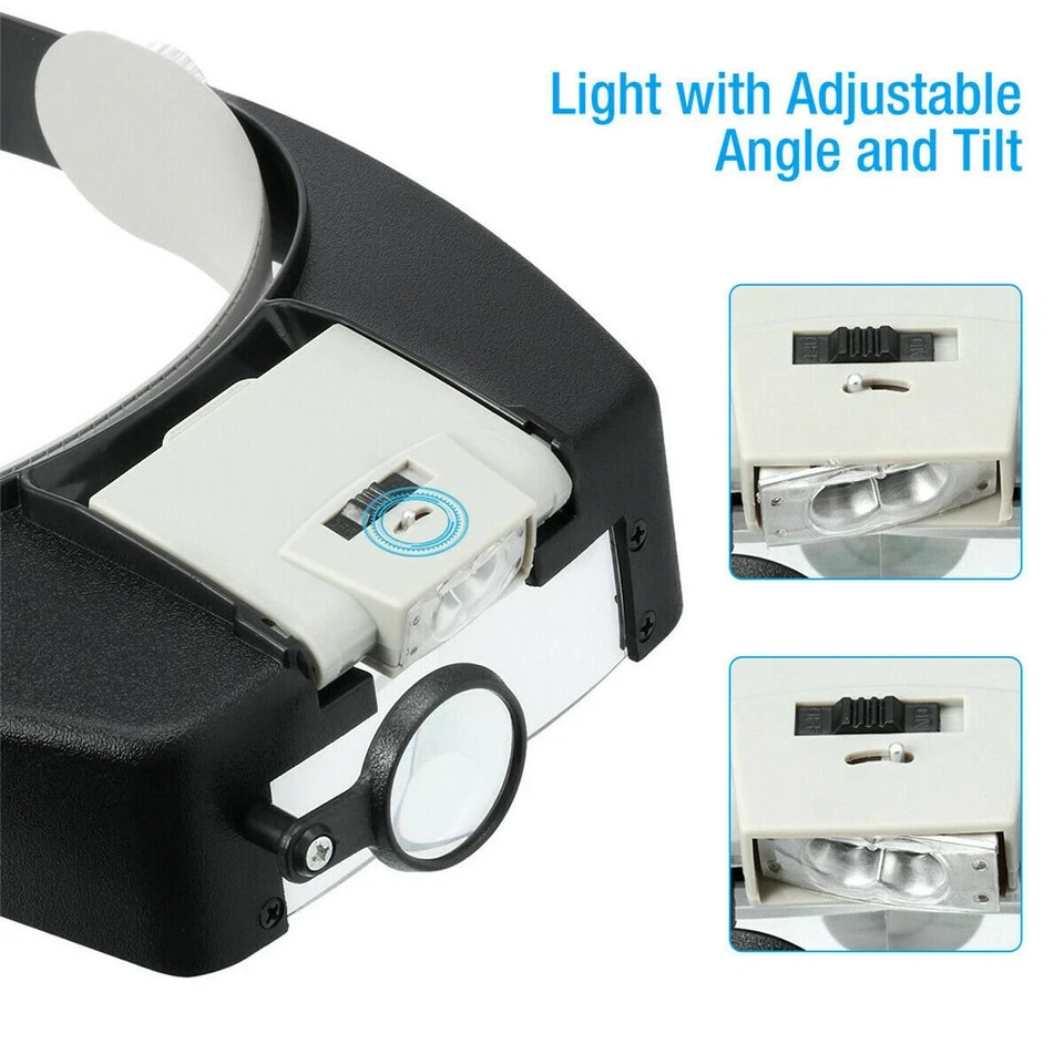 LED Headband Magnifier Visor Glasses Jeweler Loupe Watch Repair Magnifying