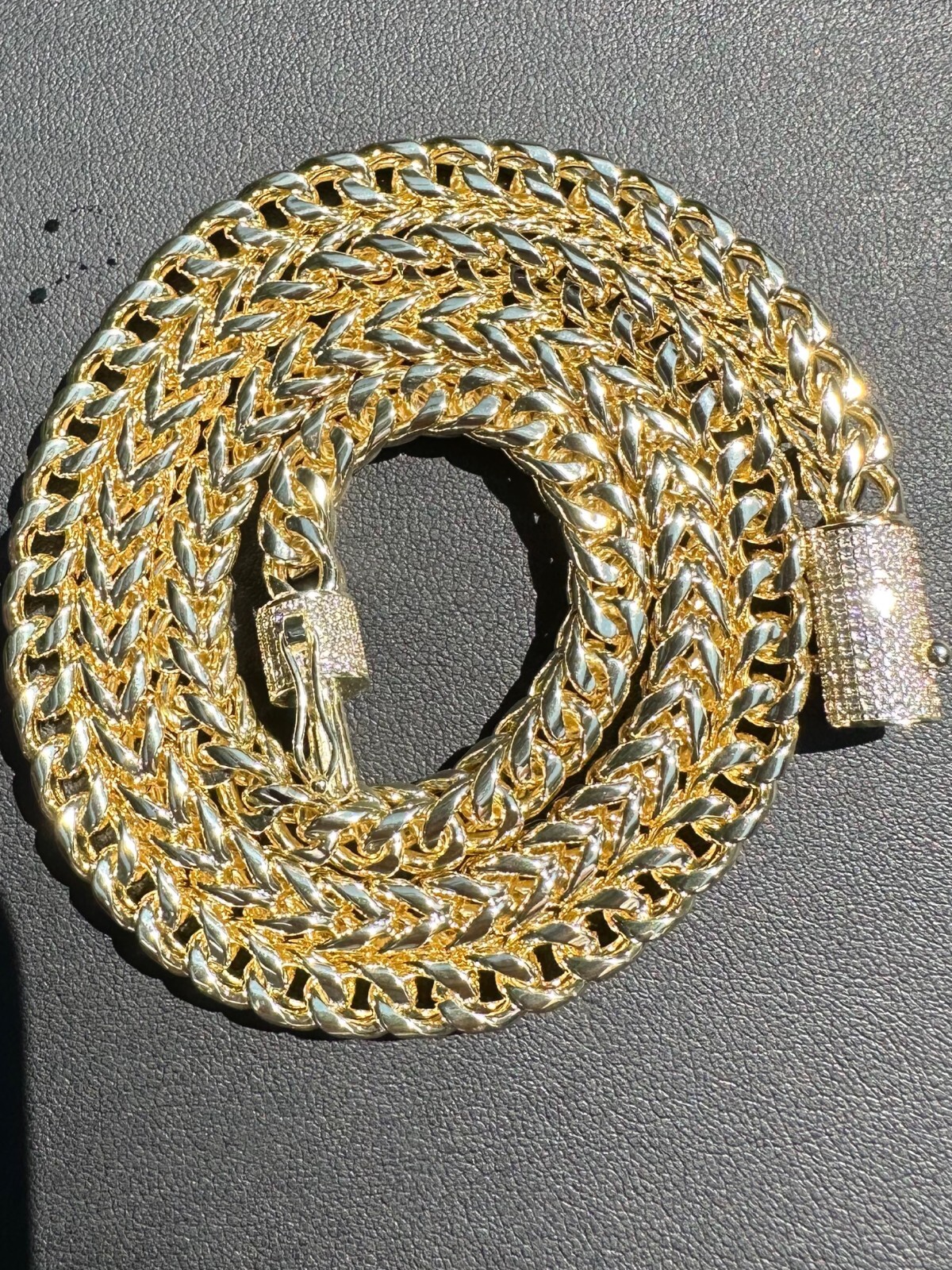 Iced MOISSANITE Clasp 14k Gold Stainless Steel Franco Chain Necklace Bracelet