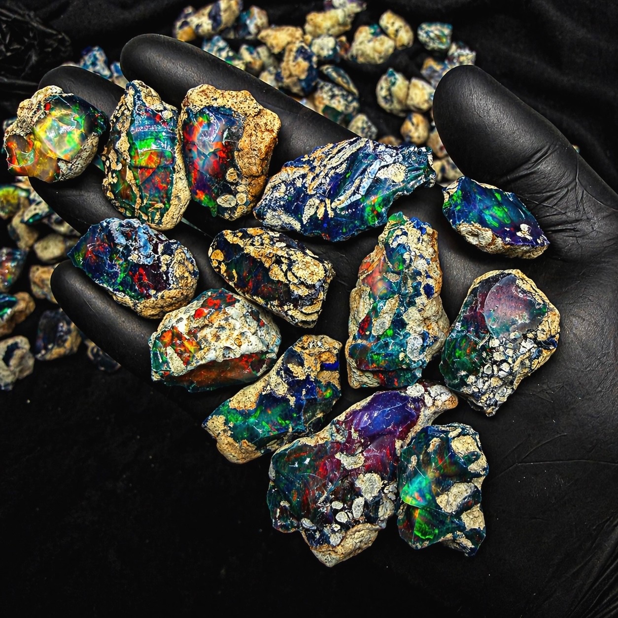 10 PCS Black Opal Rough Natural Ethiopian Raw multifire dry Opals Cutting Grade