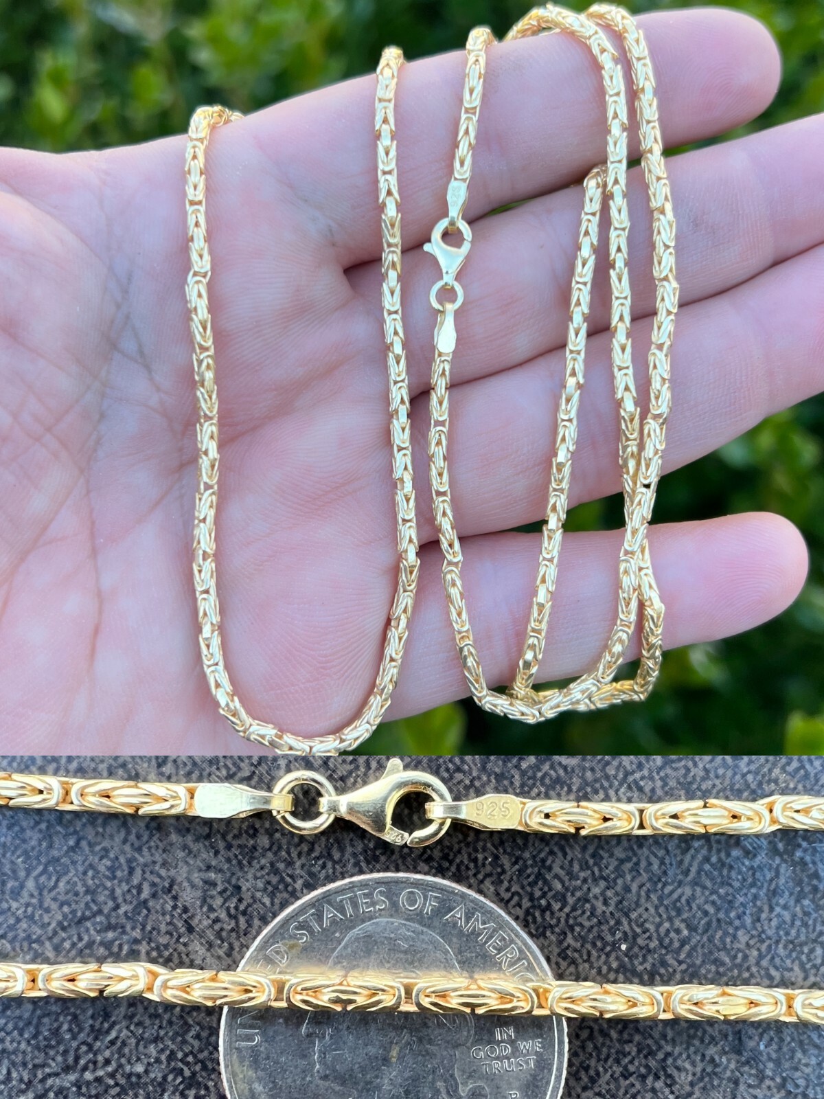 Real 14k Gold Plated Over 925 Silver Byzantine Rope Chain Necklace 2mm 16-30″