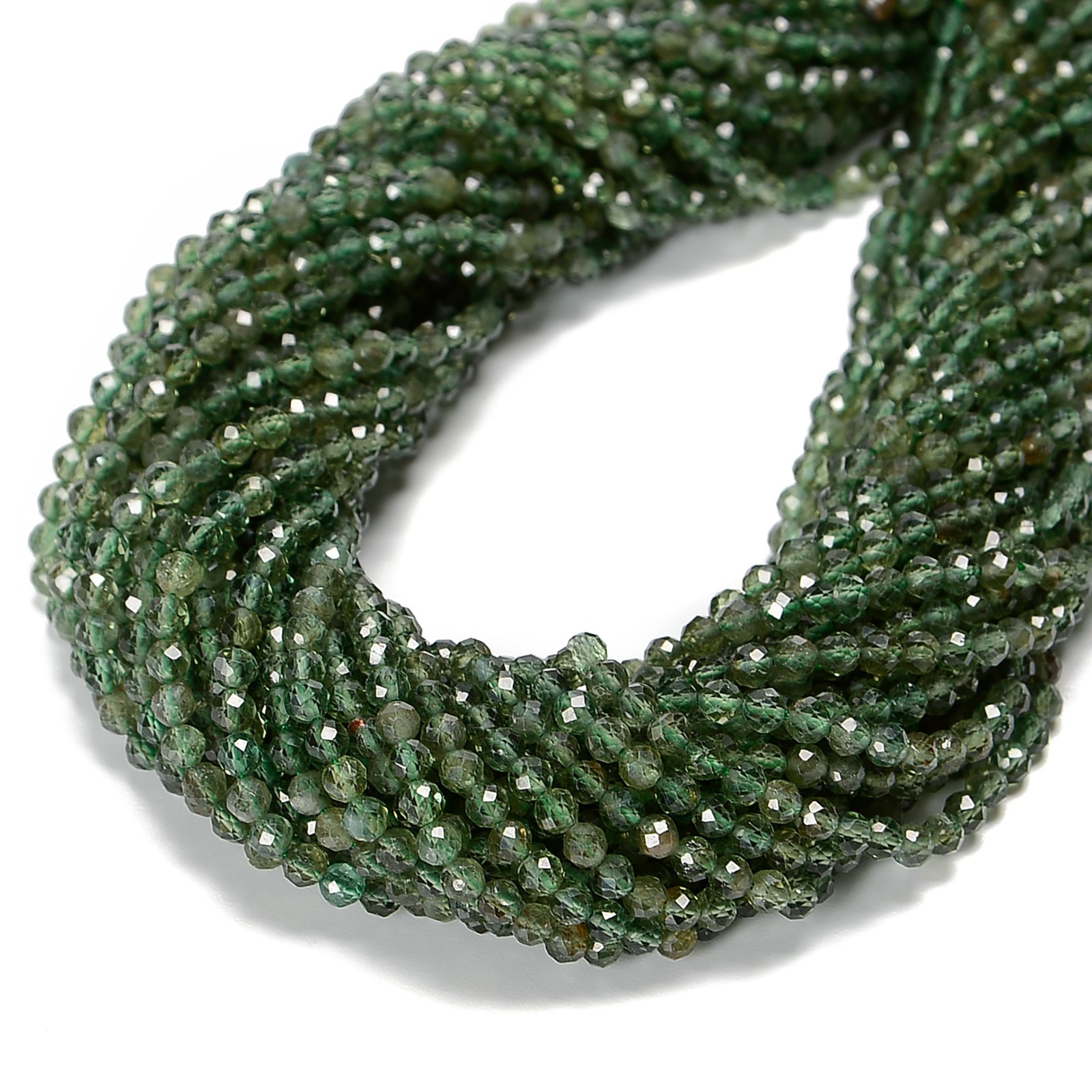 Natural Green Apatite Faceted Round Beads Size 4mm 15.5″ Strand
