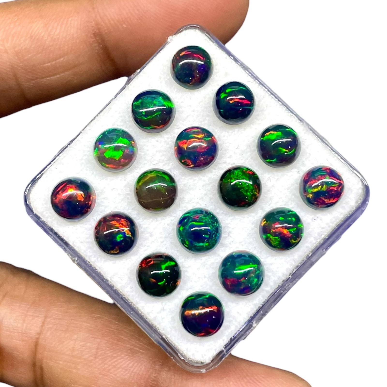 12 Pcs Natural Ethiopian Black Opal 6mm Round Flashy Loose Cabochon Gemstones