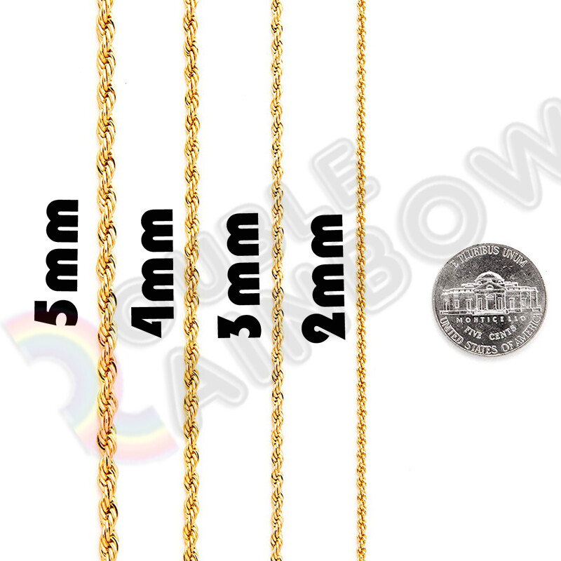 Women Men Stainless Steel Gold Plated 2mm/3mm/4mm/5mm Rope Necklace Chain C11