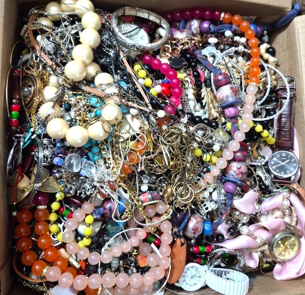 3 Lbs Unsearched Jewelry Lot VTG & Now Junk & Wear & Resell Tangled BIG FUN HUNT