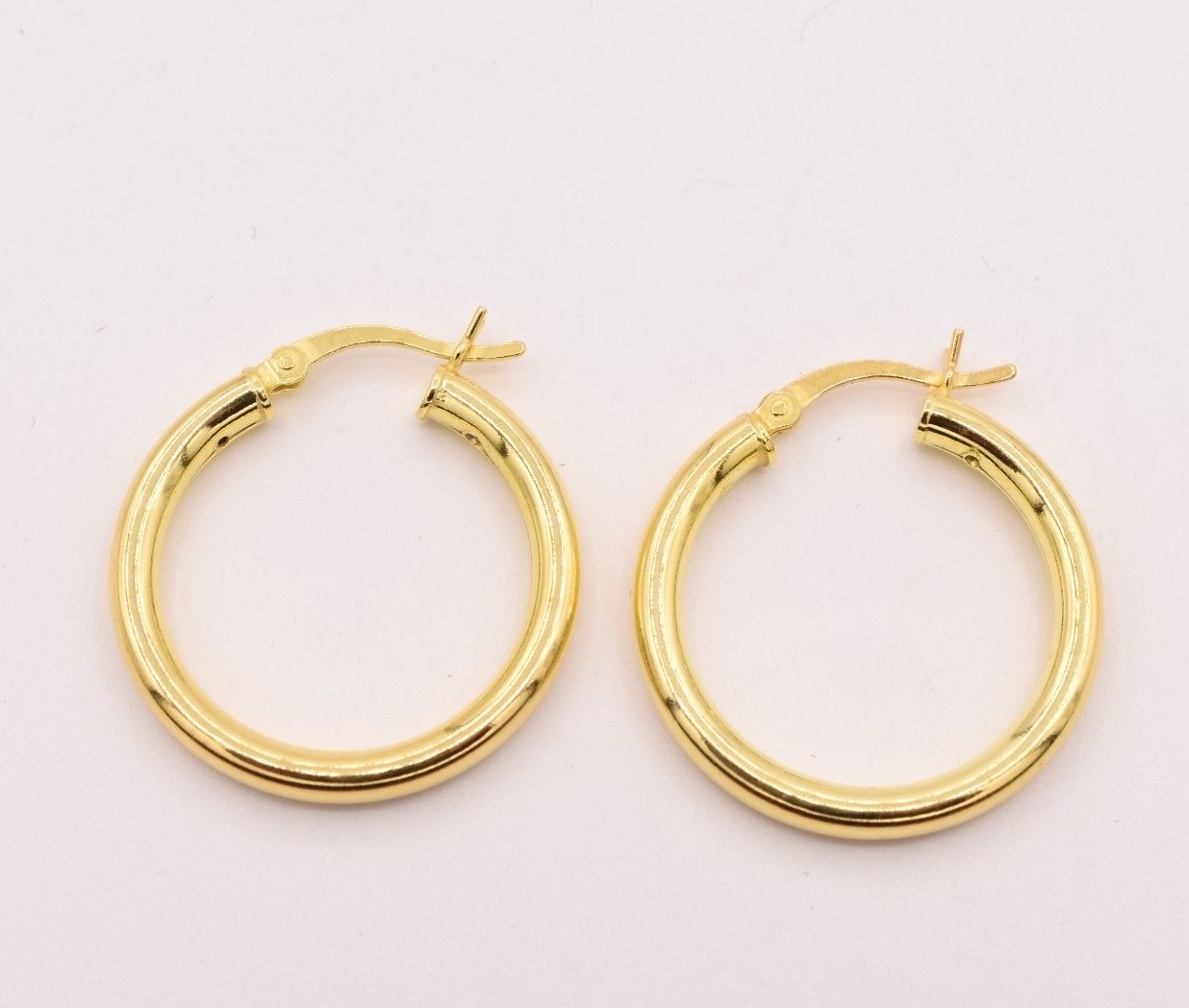 3mm X 25mm 1″ All Shiny Plain Hoop Earrings 14K Yellow Gold Gold-Plated 925