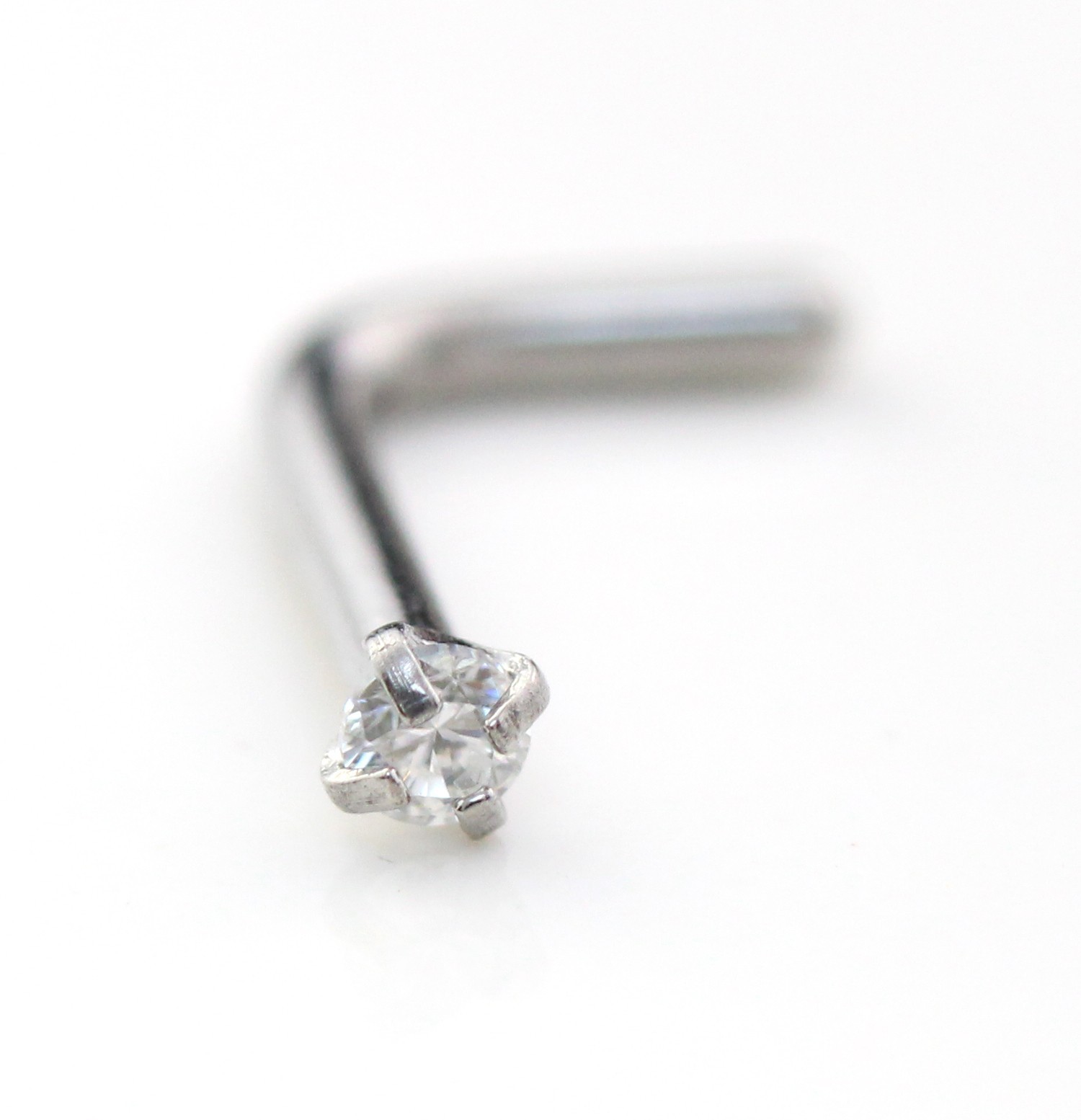 Moissanite L-Shape Nose Ring Silver Stud 18G 20G Surgical Steel Gold PVD