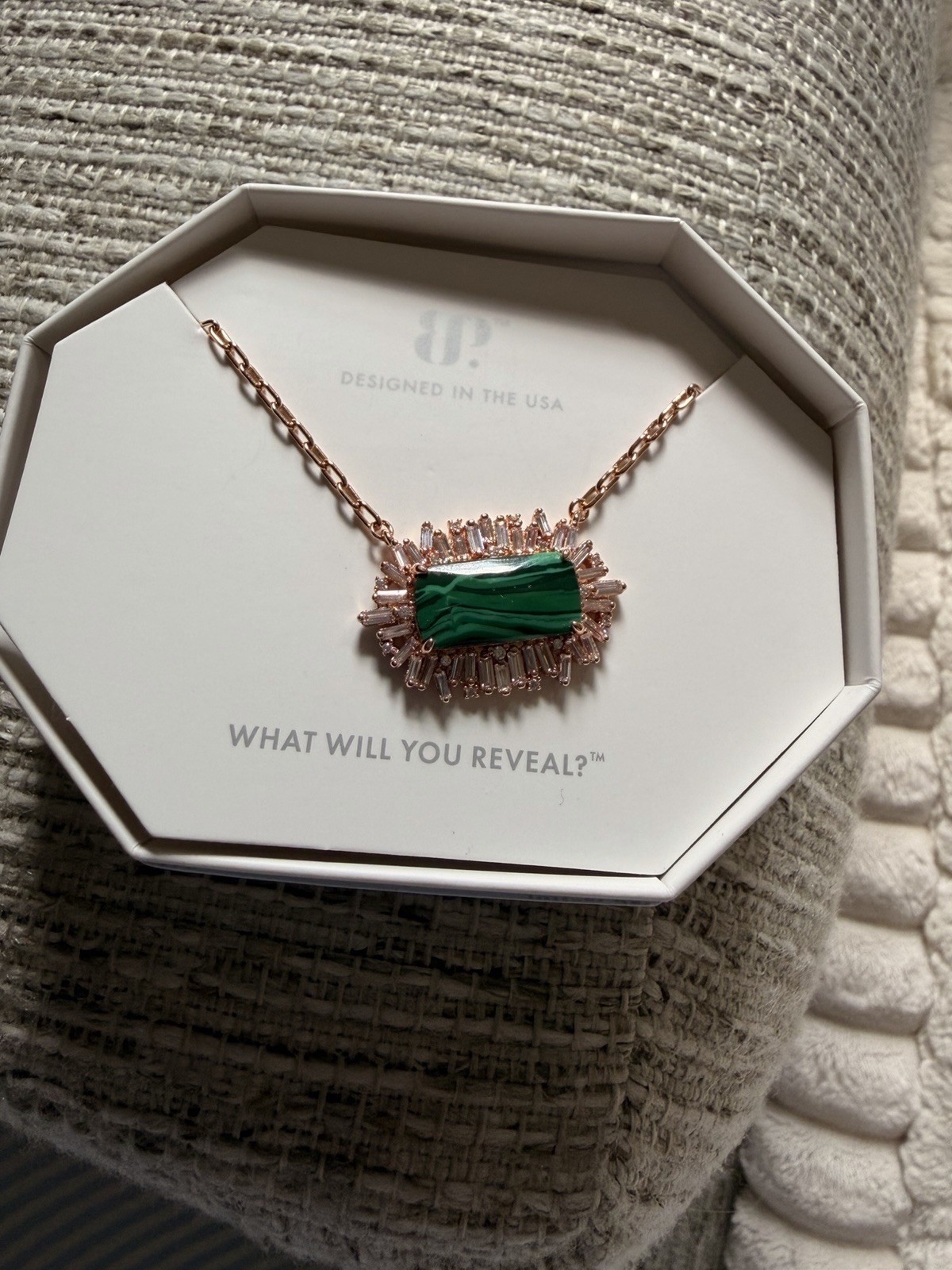 Bomb Party Necklace “Glowing Up Glam” NK12032 Malachite Magnesite on Rose Gold