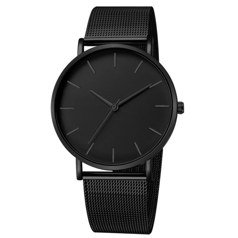 Men’s Minimalist Ultra Thin Quartz Watch with Stainless Steel Mesh Band