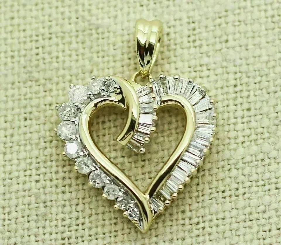 2 Ct Baguette Cut Lab Created Diamond Love Heart Pendant 14k Yellow Gold Plated