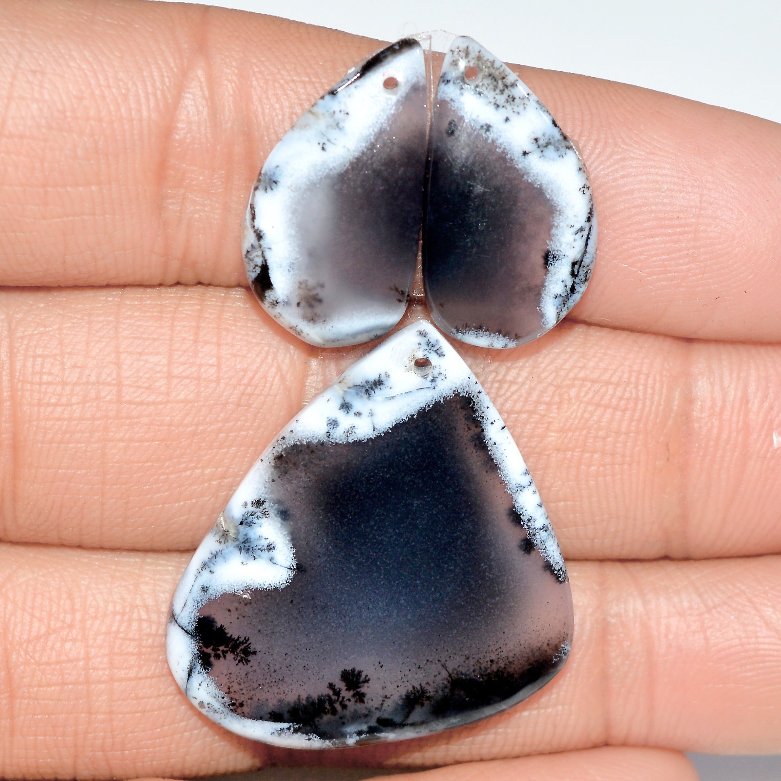 46 Cts Natural Dendrite Agate Cabochon Front Drill Earring & Pendant Stone #S17