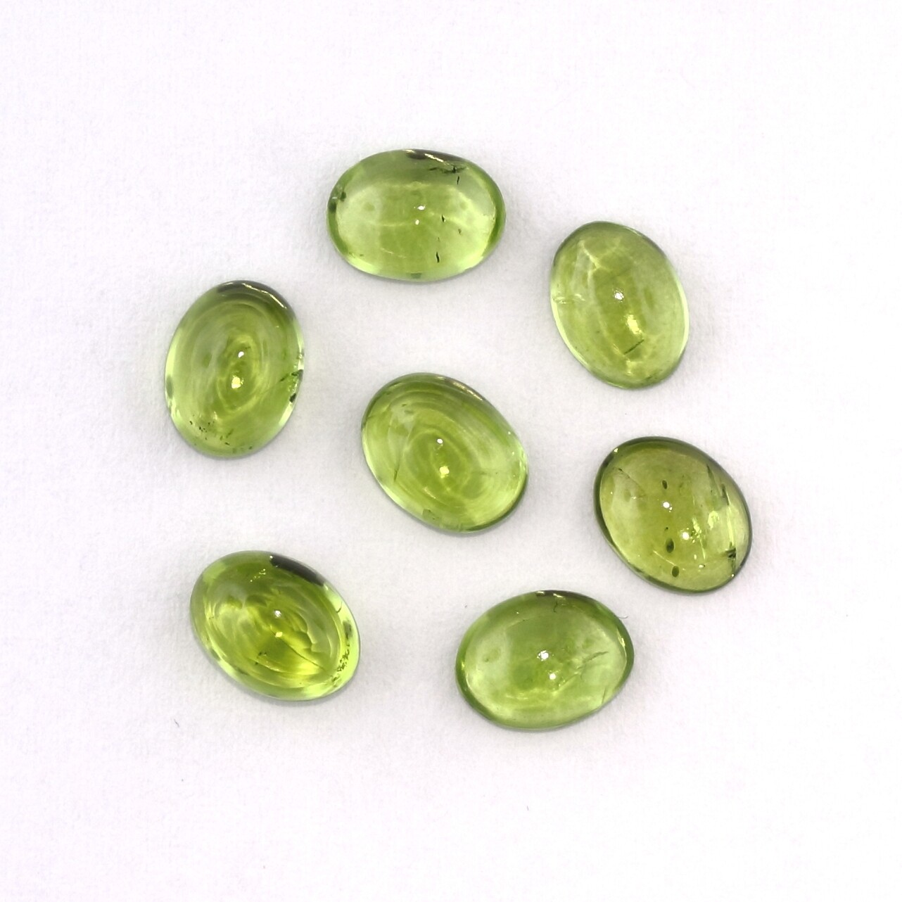 PERIDOT 7 x 5 MM OVAL CUT CABOCHON ALL NATURAL 2 PIECE SET F-3417