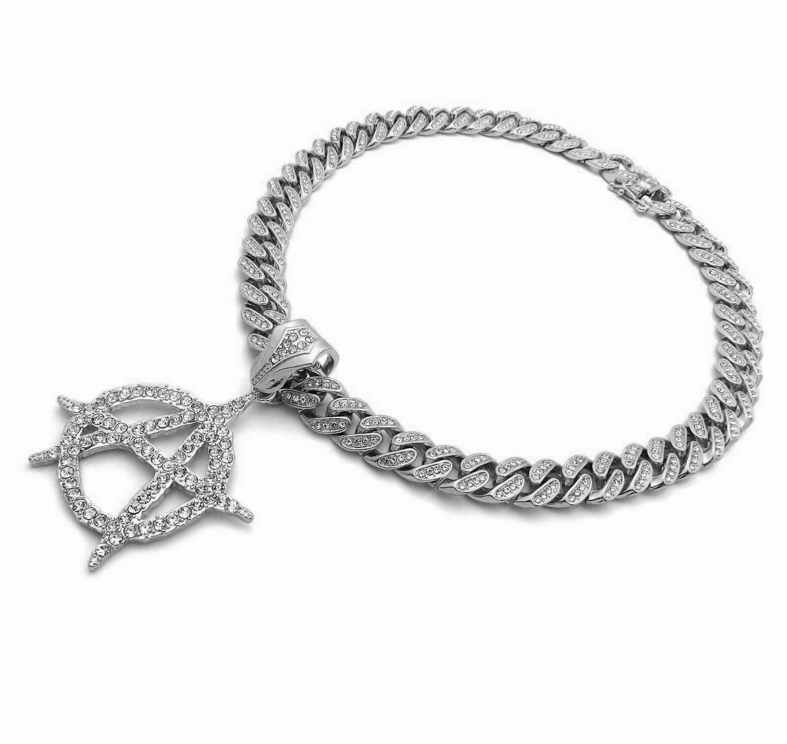 Hip Hop ANARCHY pendant Cubic Zirconia Cuban Choker Chain Bling Hip Hop Necklace