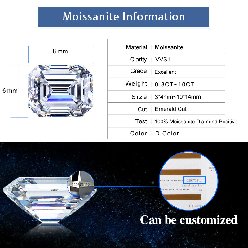 US 2-14mm GRA Certified Loose Moissanite Emerald Cut Stones D VVS1 All Sizes