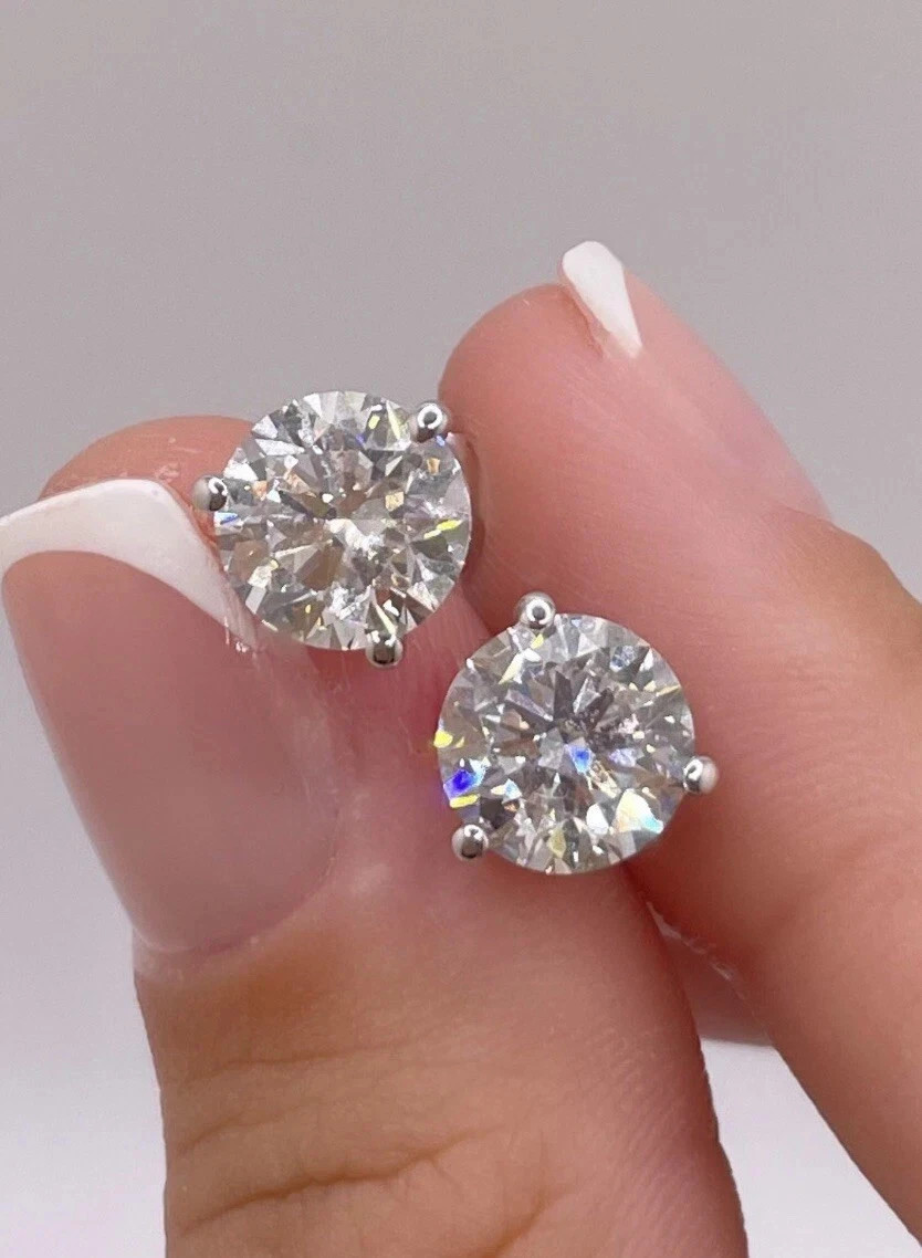 3.00 Ct D VVS2 Round Lab Grown 14k Diamond Stud Martini Earrings IGI Certified
