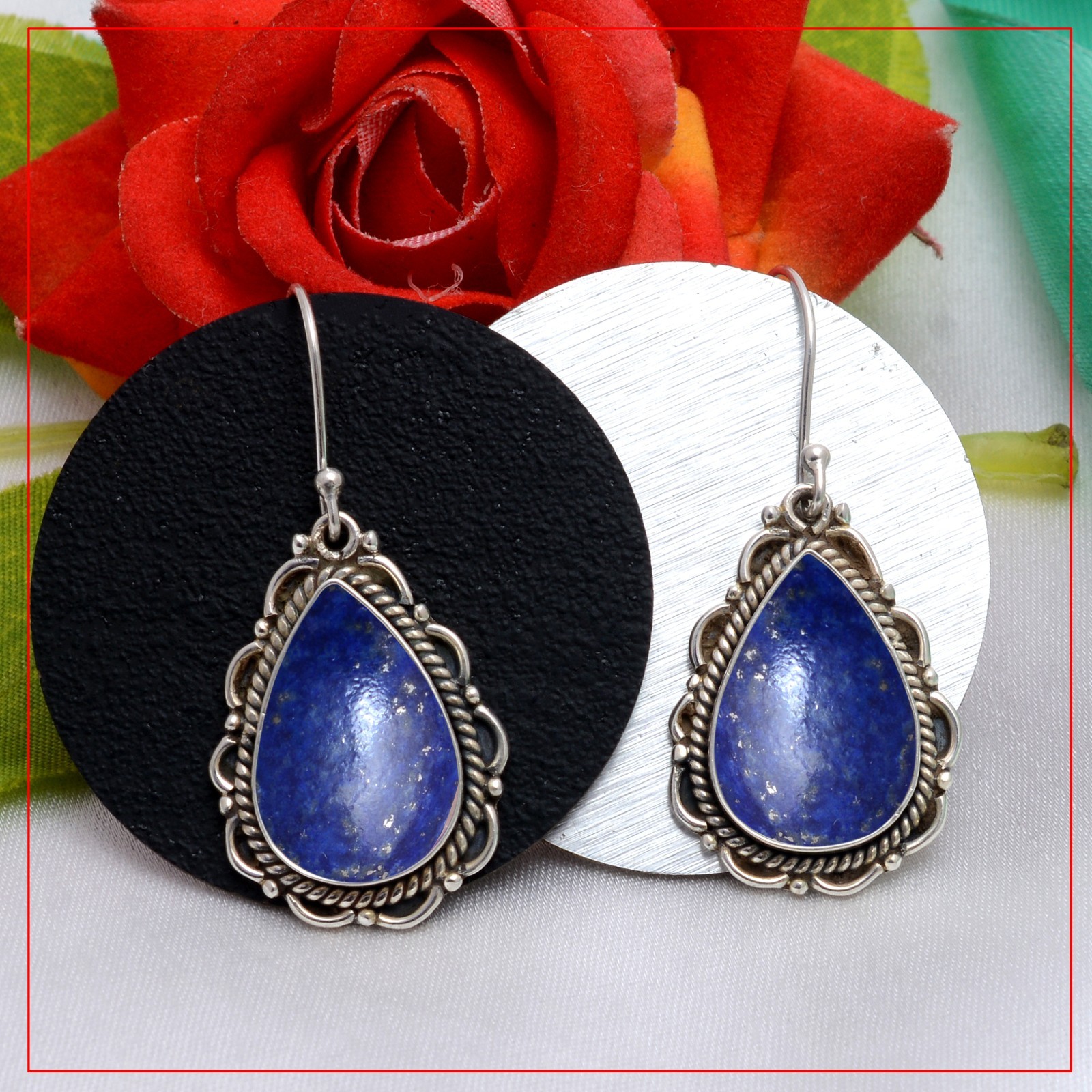 Lapis Lazuli Sterling Silver Dangle Earrings Handmade Jewelry Women Gift