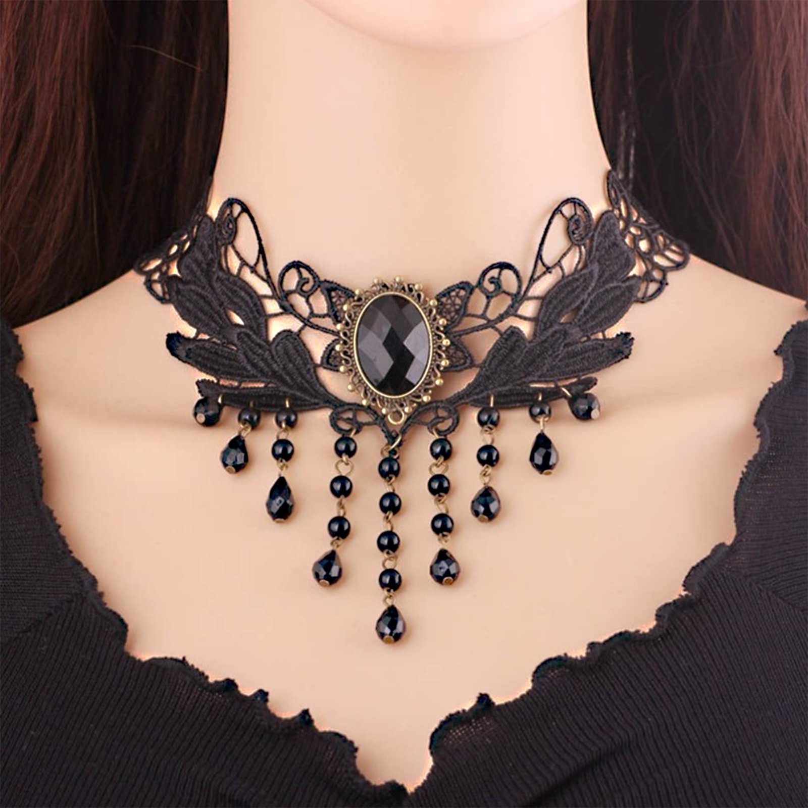 5-Piece Halloween Gothic Jewelry Set – Sexy Lace Choker Necklaces & Pendants for