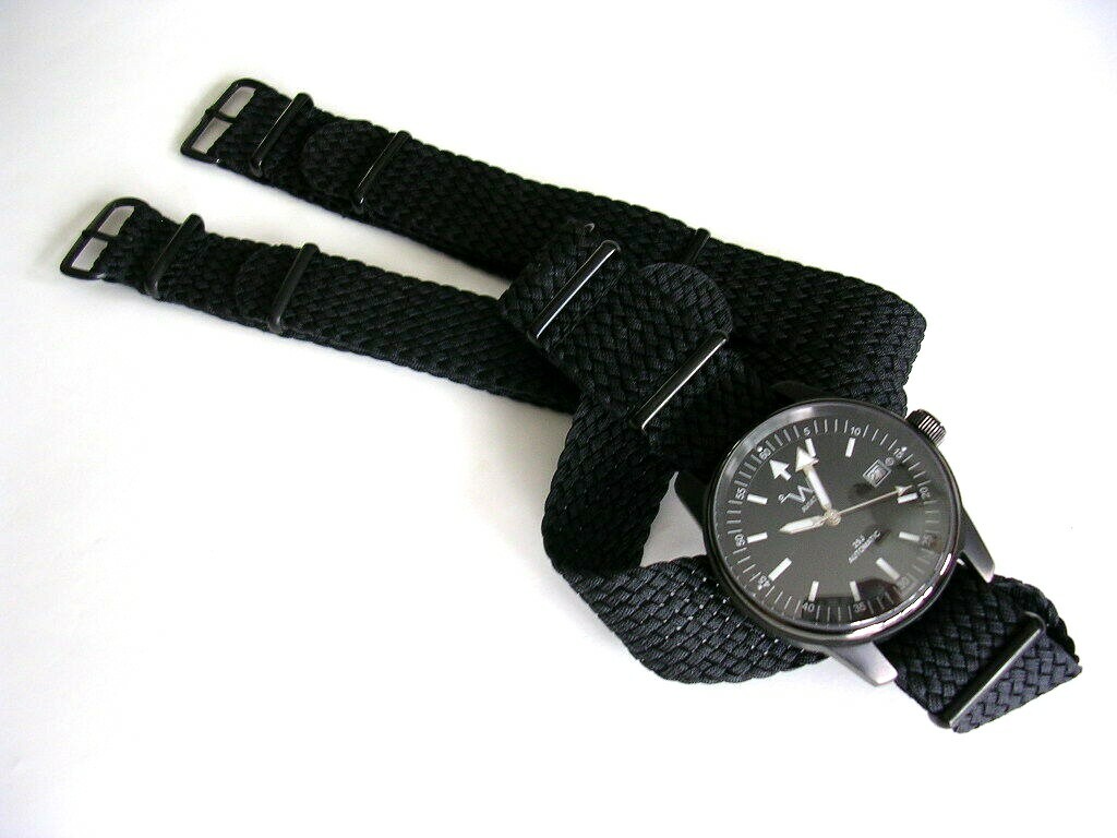 20mm Braided woven NATO g10 ® PVD Black Nylon watchband strap RAF Bond IW SUISSE