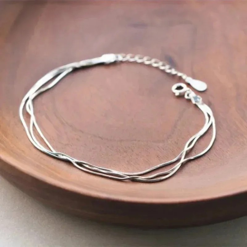 Women’s 925 Sterling Silver Multilayer Snake Chain Foot Ankle Bracelet New USA