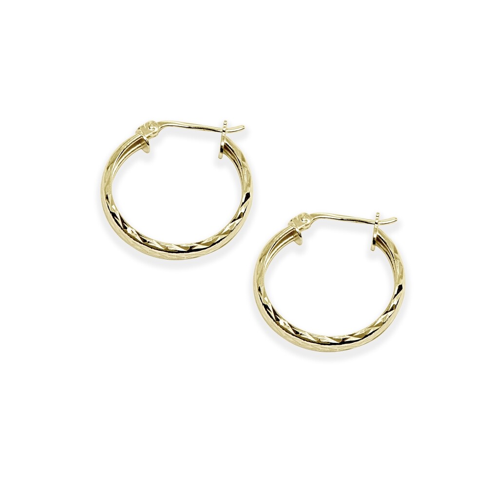 3x20mm Diamond-Cut Round Click-Top Gold Plated 925 Silver Small Hoop Earrings