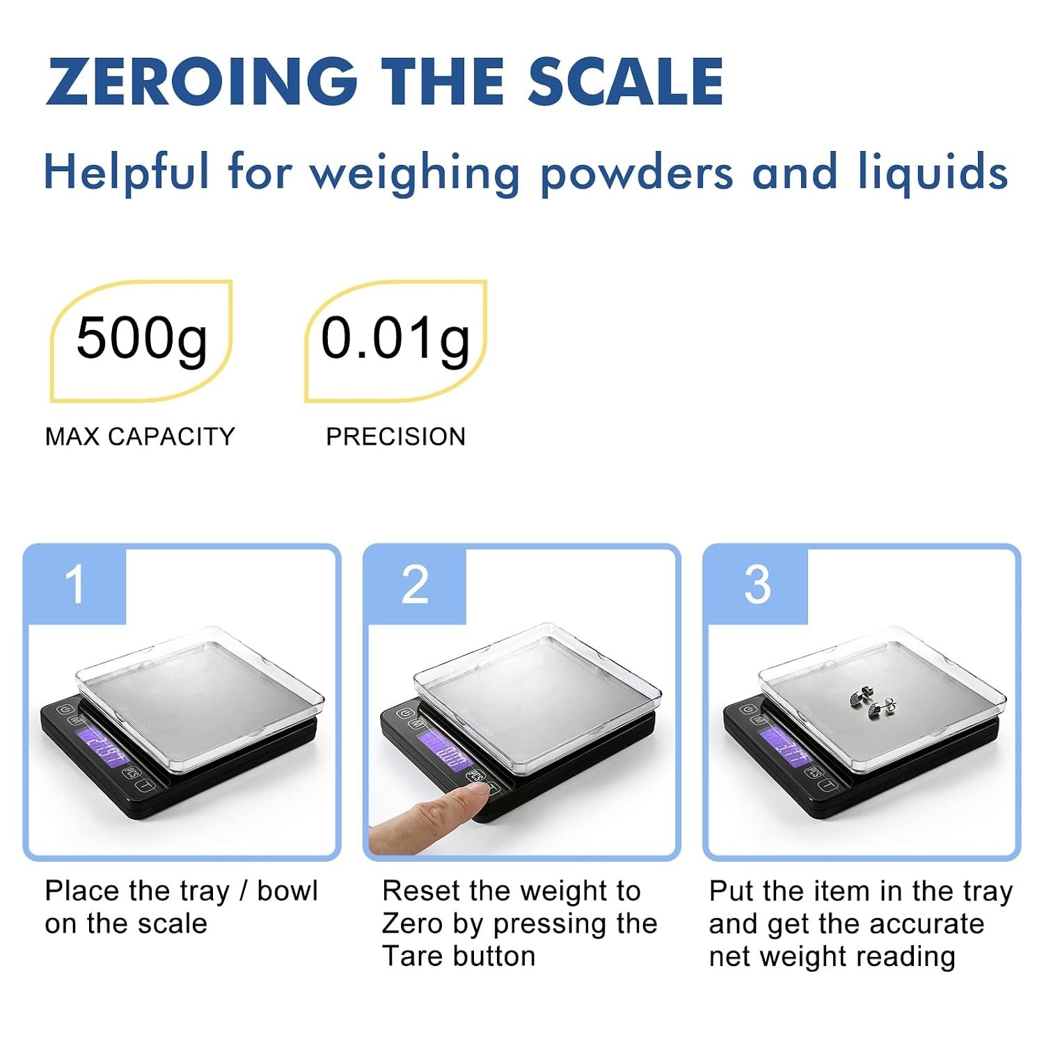 KitchenTour Mini Gram Scale for Coffee, Jewelry and Small Items, 500g x 0.01g…