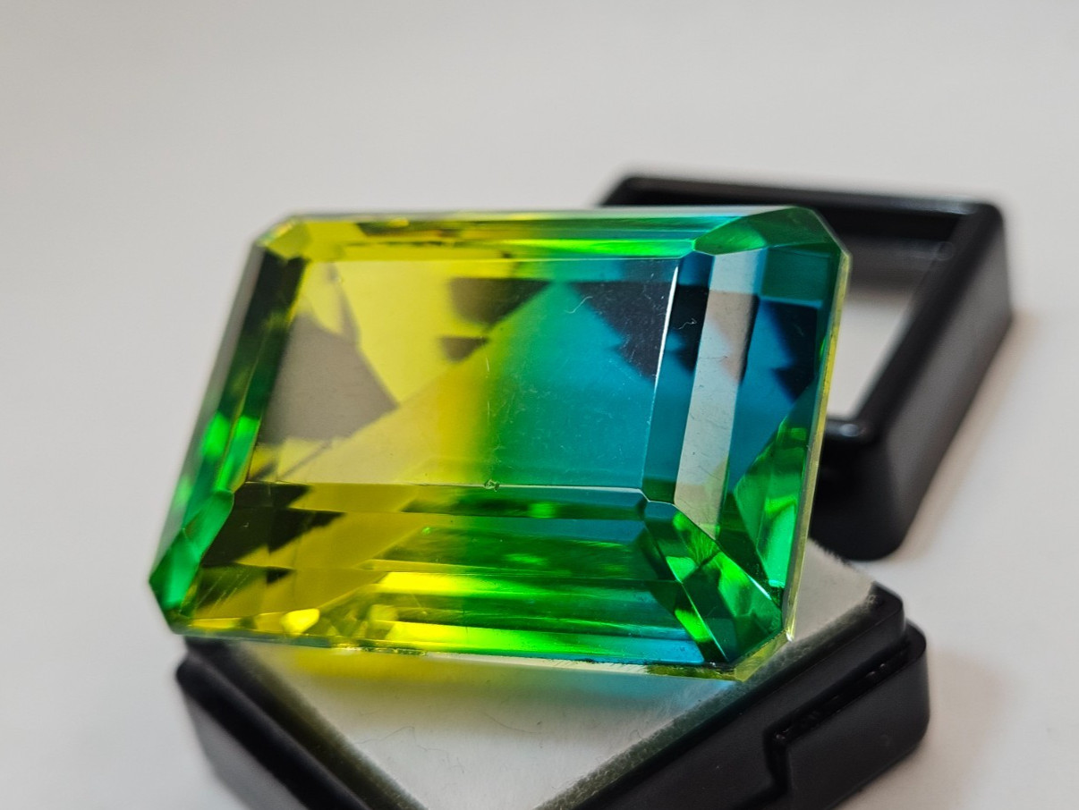 Tourmaline Bi-Colour Emerald Cut 109 Ct Natural Loose Certified Gemstone FR-469