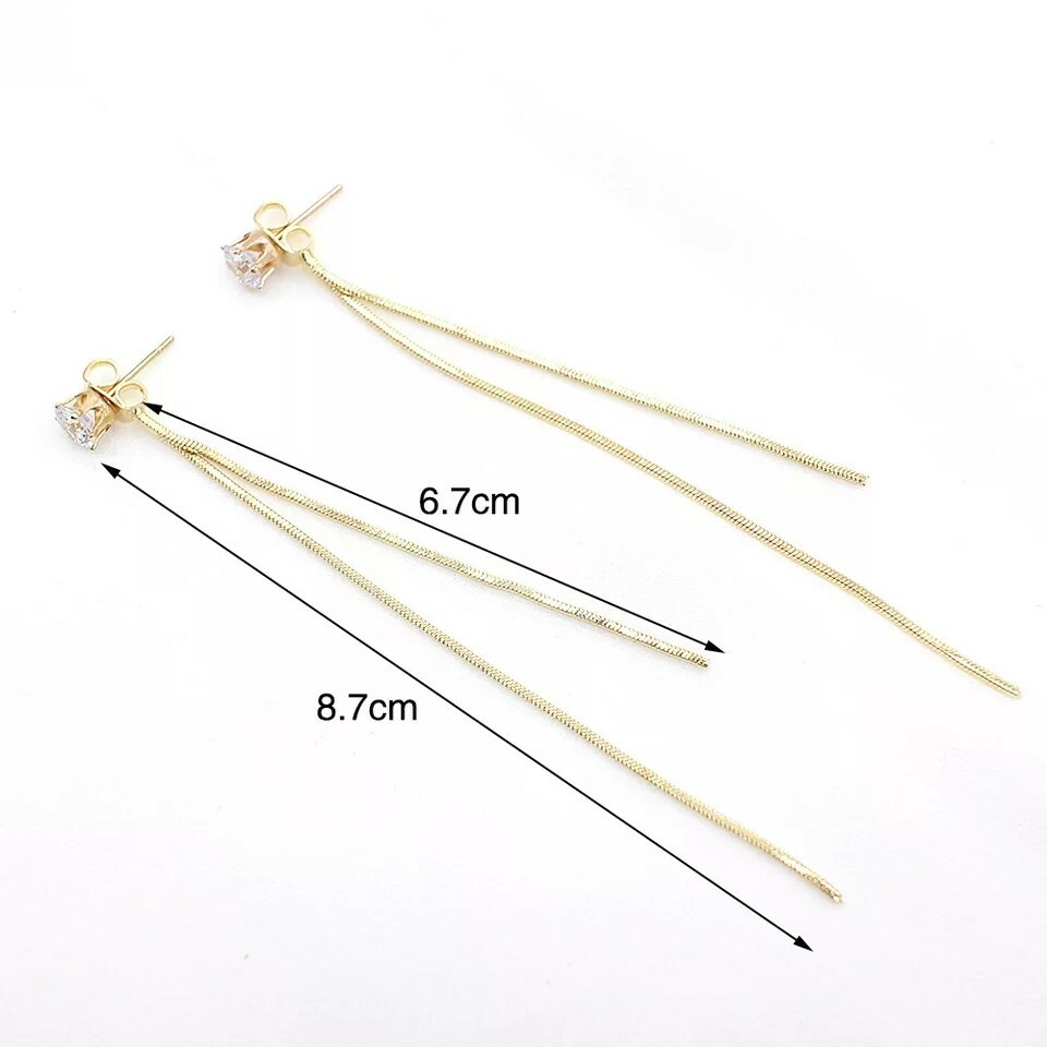 New Fashion Gold Color Long Crystal Tassel Dangle Earrings Women Wedding Drop