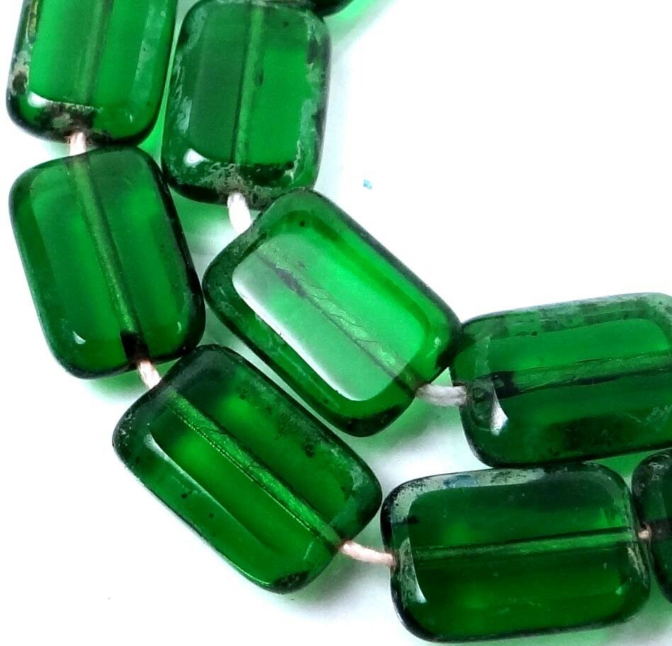 12x8mm Czech Glass Rectangle Beads Green Emerald – Picasso (12)