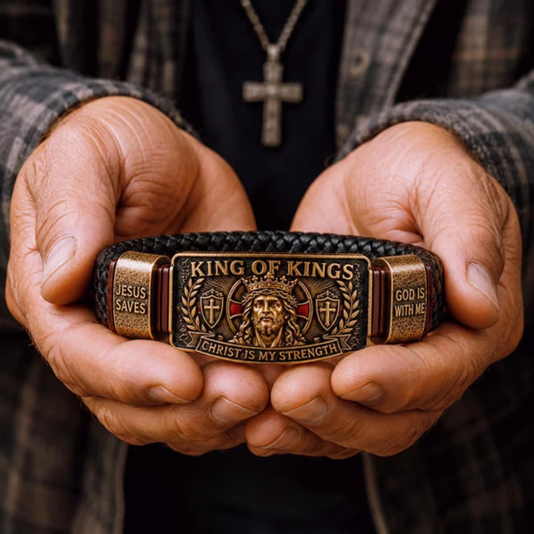 King of Kings Religious Bracelet, Adjustable Inspirational Wristband for Men