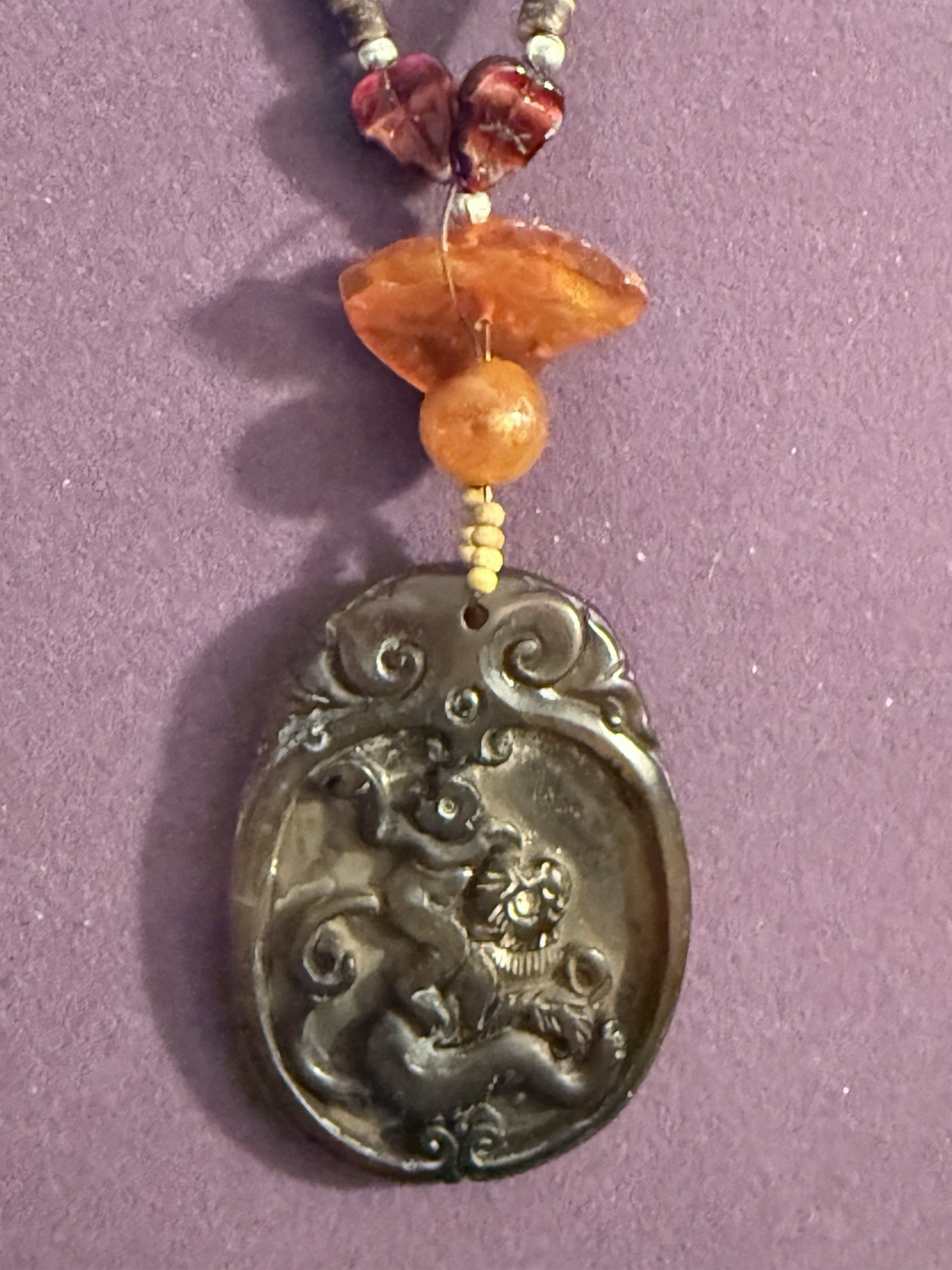 Jade 2 Monkey Chineses Monthly Symbol And Amber Necklace