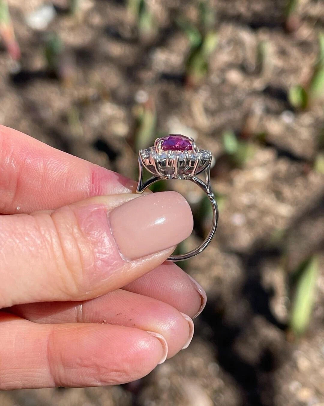 5.01 Ct Cushion Cut Natural Pink Sapphire Diamond Wedding Ring 14K White Gold 8