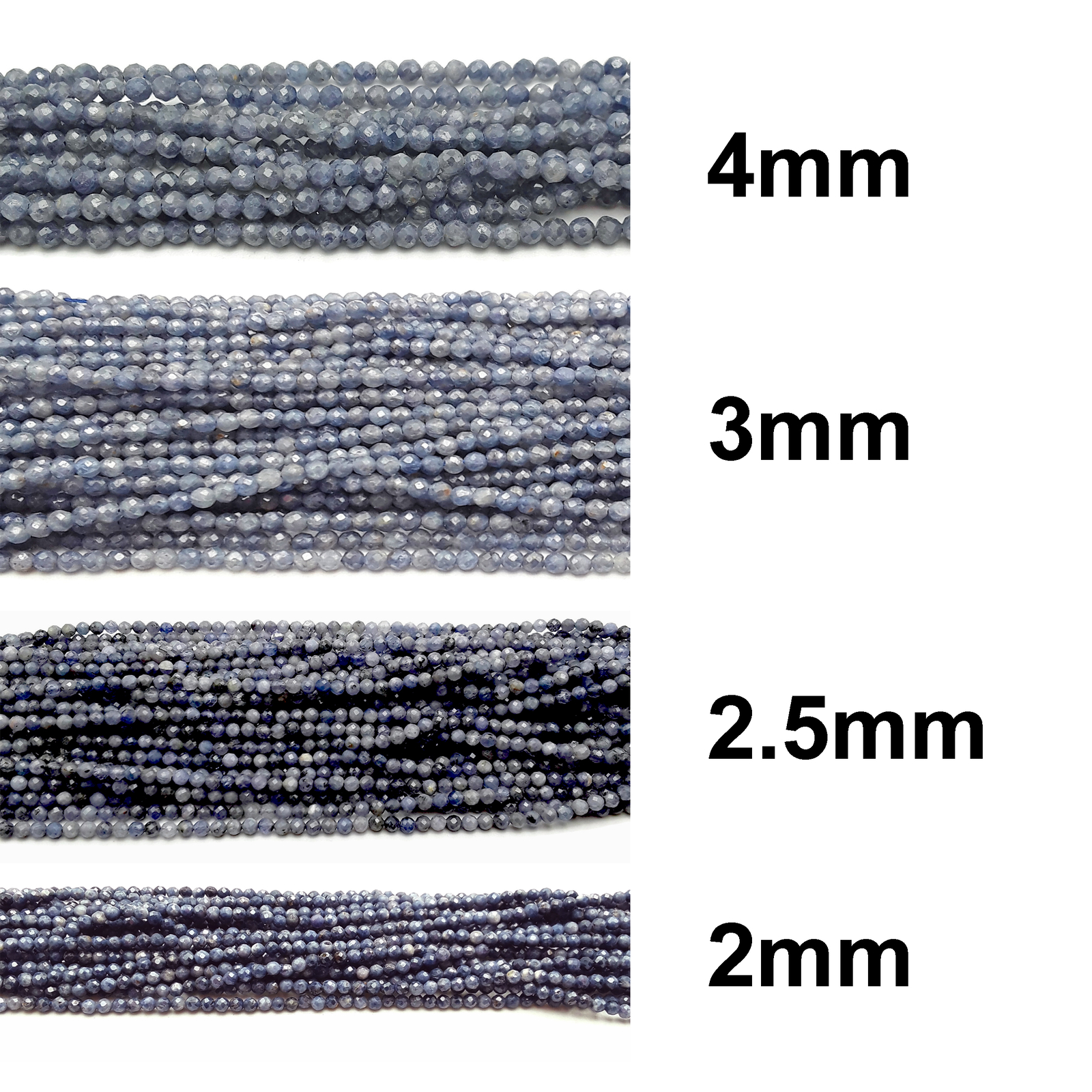Natural Sapphire Faceted Round Beads 2mm 3mm 4mm 15.5″ Strand