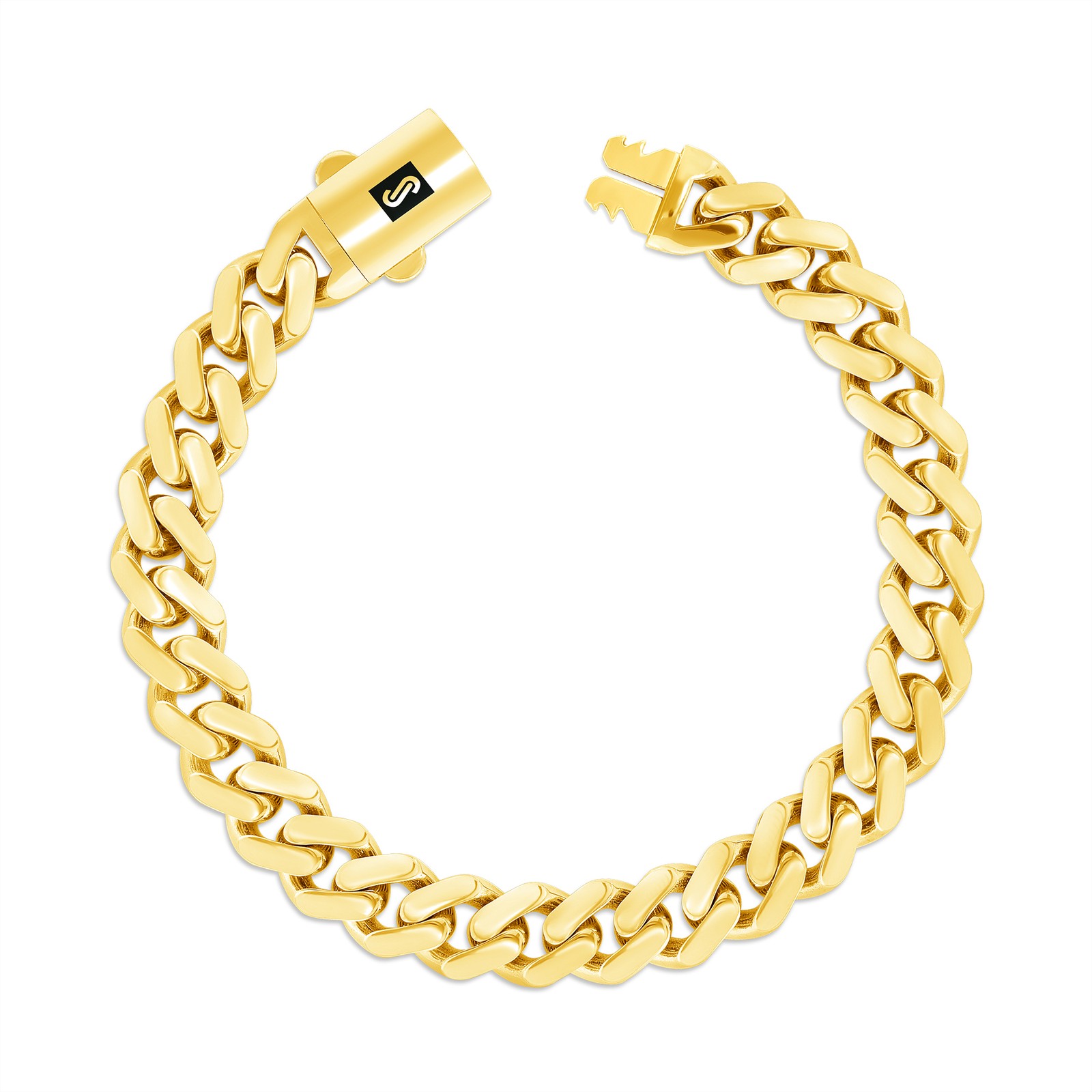 14k Yellow Gold Miami Cuban 9mm Monaco Chain Bracelet Mens Womens 7″ 7.5″ 8″ 9″