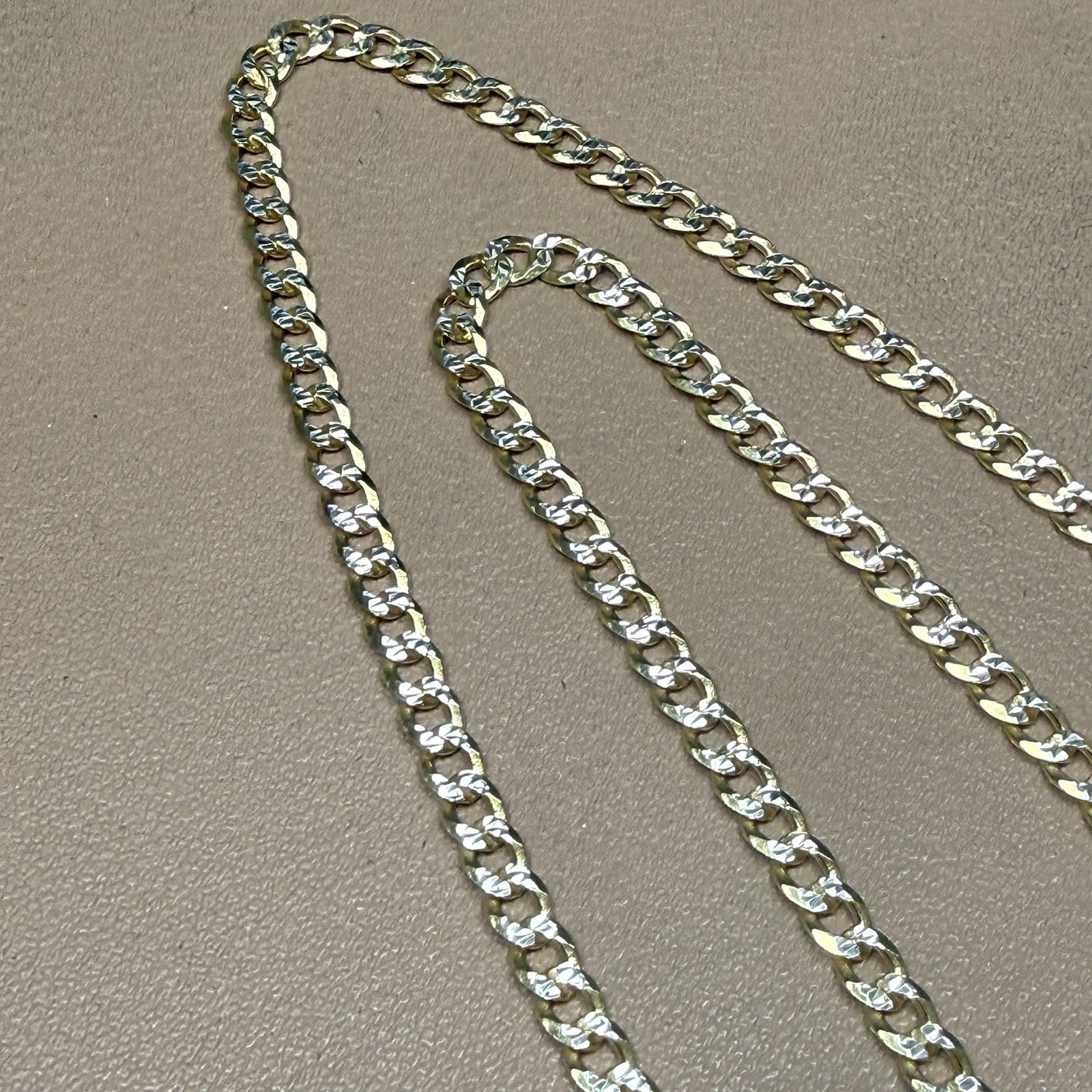 Curb Diamond Cut Chain Gold Plated Solid 925 Silver Two Tone ITALY 22” 3.6mm