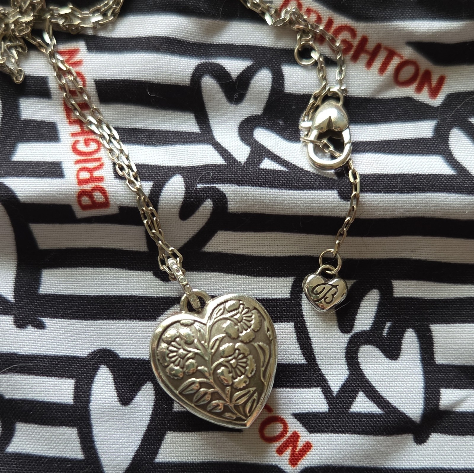 Brighton Silver Plated Reversible Signed Heart Locket Necklace Pink Crystal