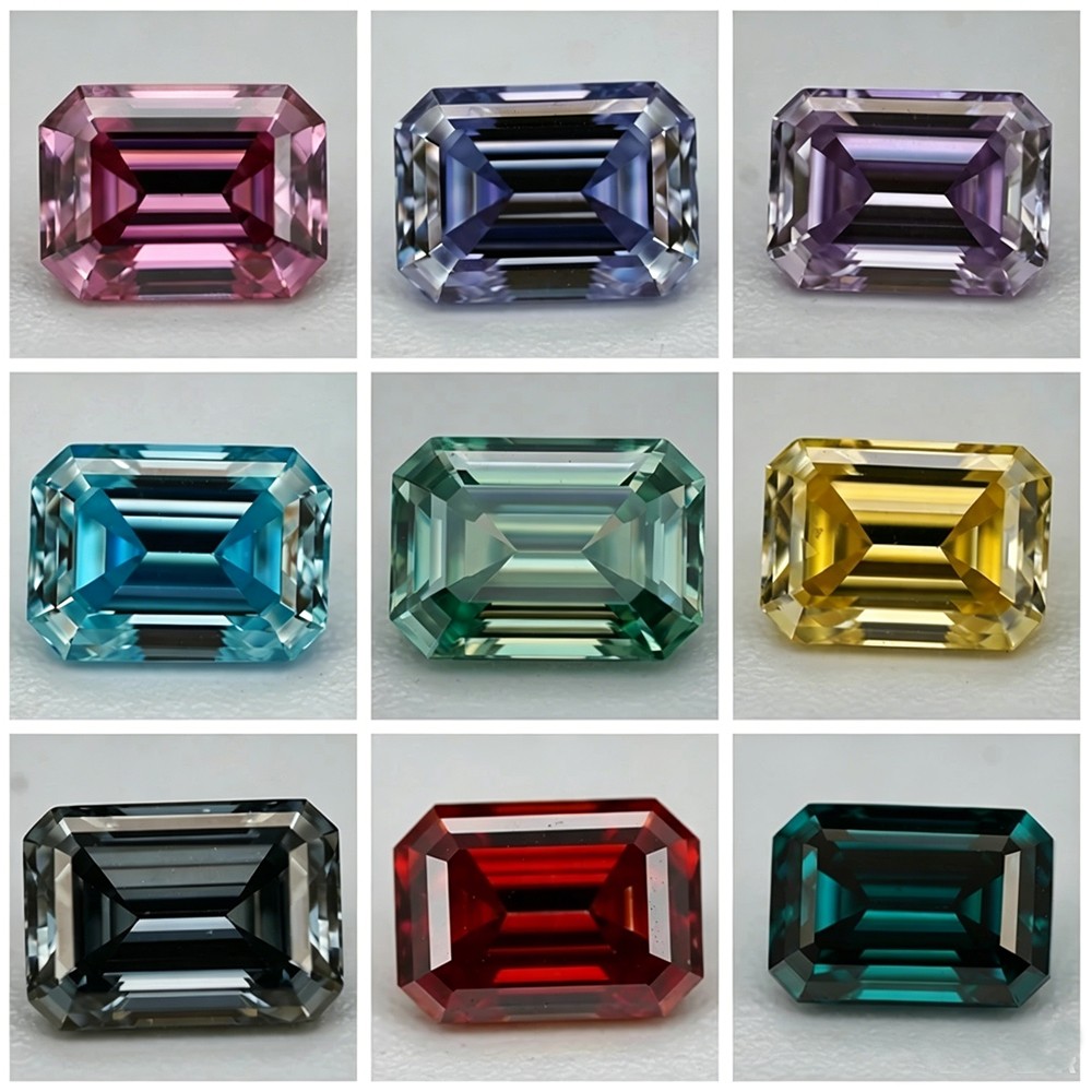 0.5-10CT Multi-color Emerald Cut Moissanite Loose Stone Gemstone for DIY Jewelry