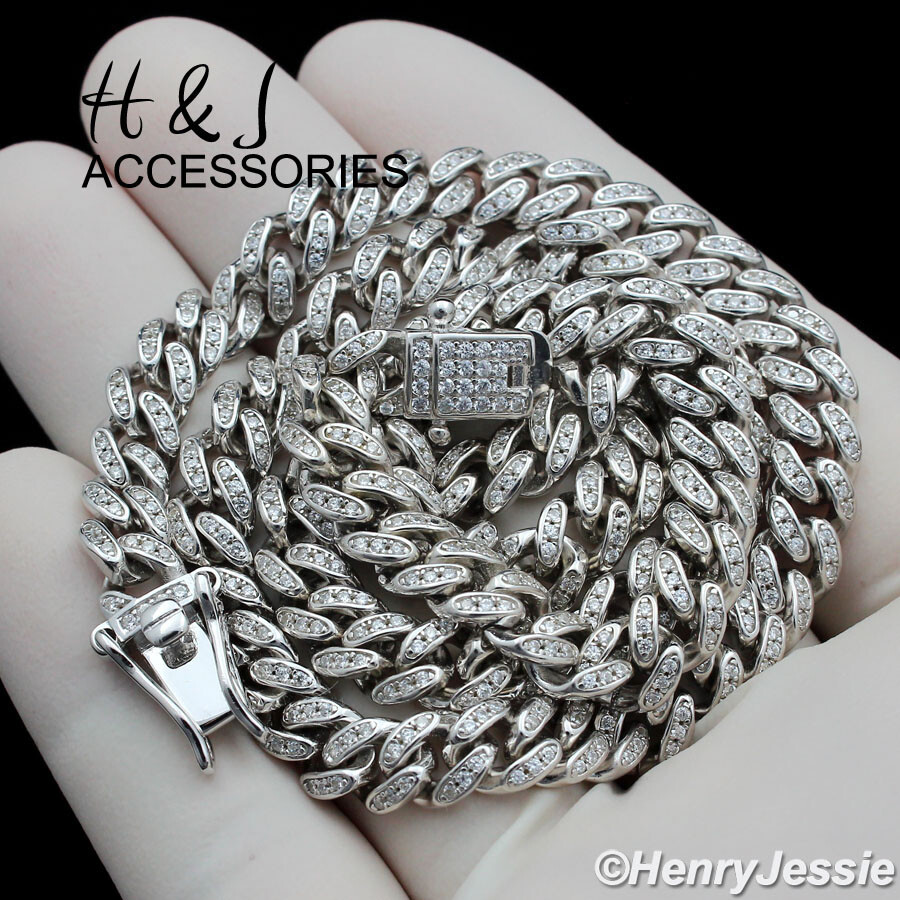 MEN 925 STERLING SILVER 18″-30″X6MM ICY BLING CZ MIAMI CUBAN CURB NECKLACE*SN19