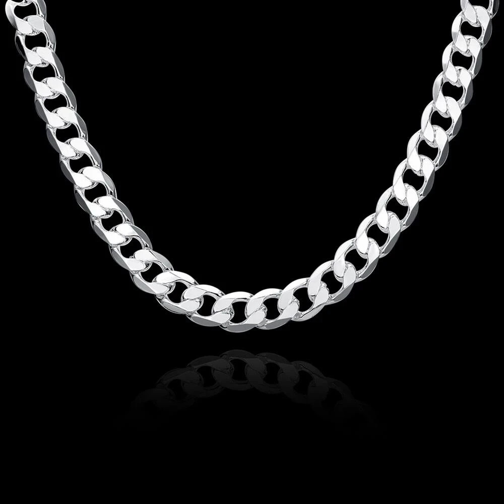 925 Sterling Silver necklace classic 12MM chain 18-30 inches Fashion jewelry