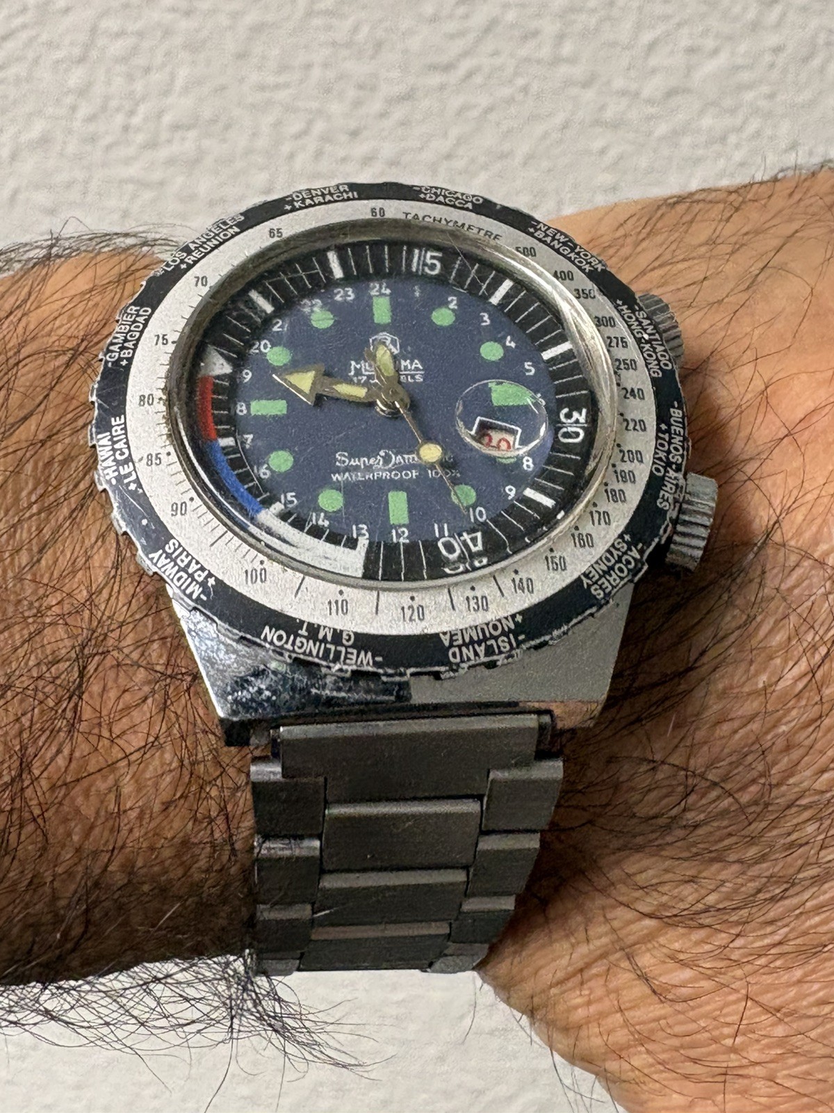 Vintage Diver Mortima Watch Compressor SuperDatomatic Gmt World Time Waterproof