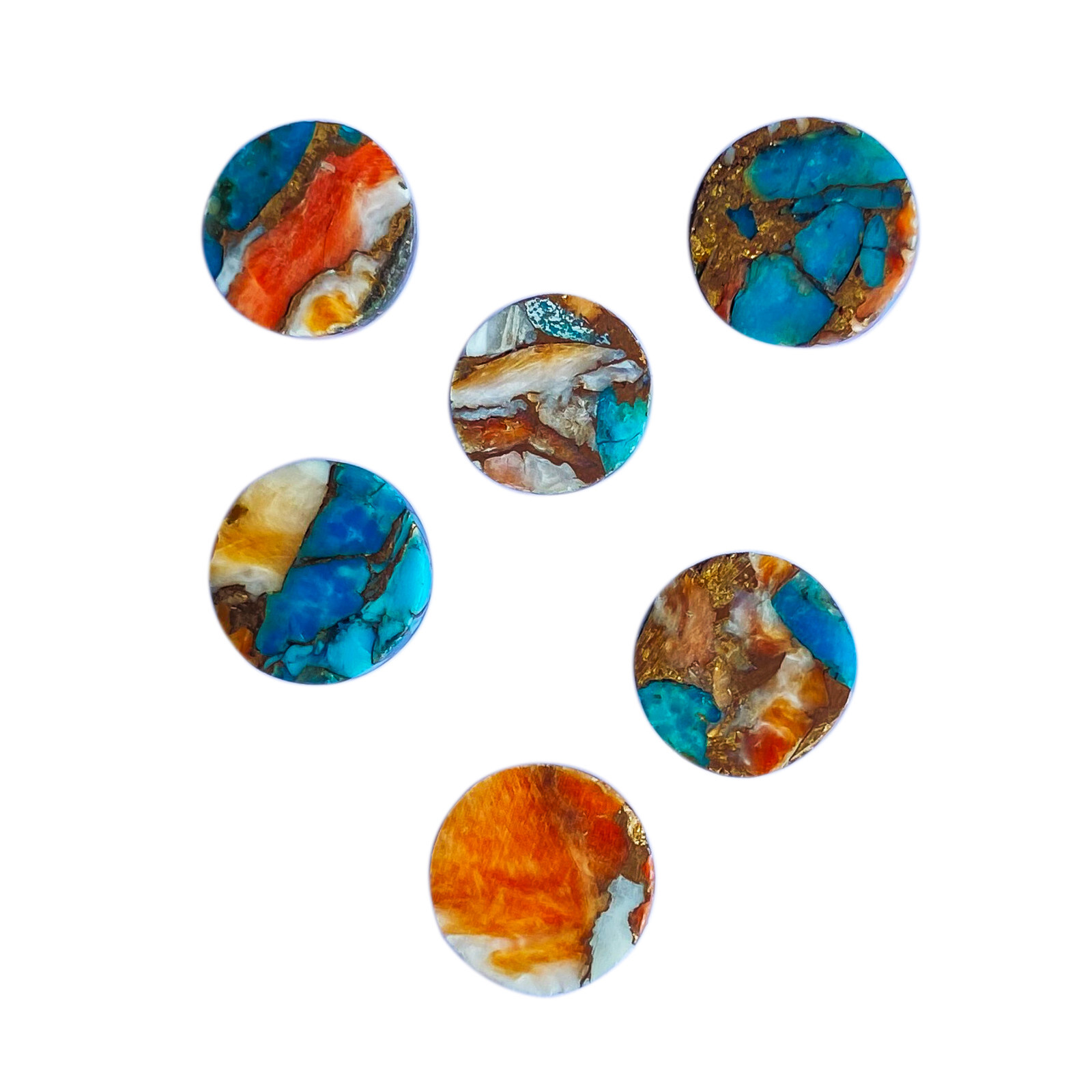 [WHOLESALE] SPINY OYSTER COPPER TURQUOISE CABOCHON ROUND SHAPE LOOSE GEMSTONE