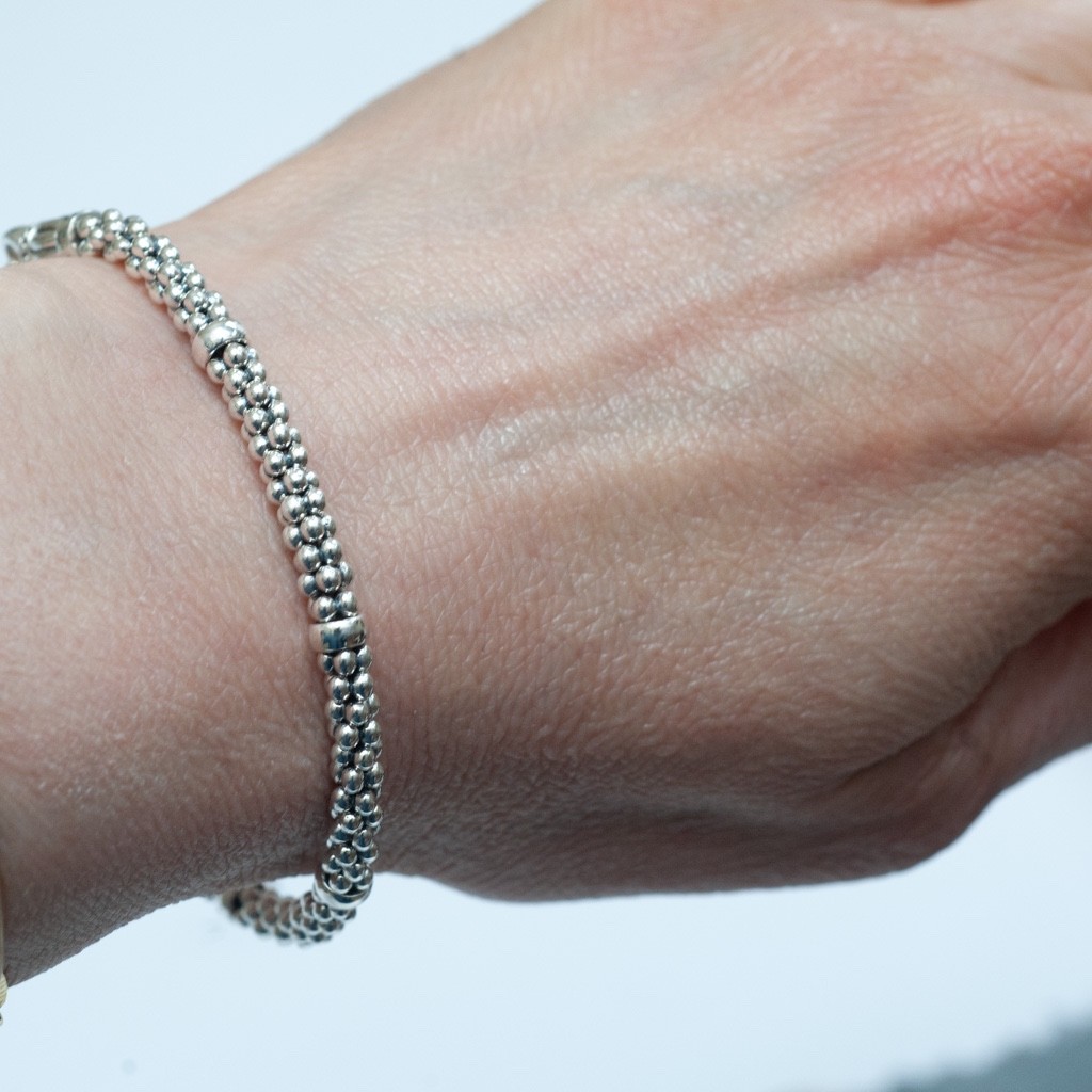 LAGOS Sterling Silver Signature Caviar 5mm Rope Station Bracelet 7 Medium New